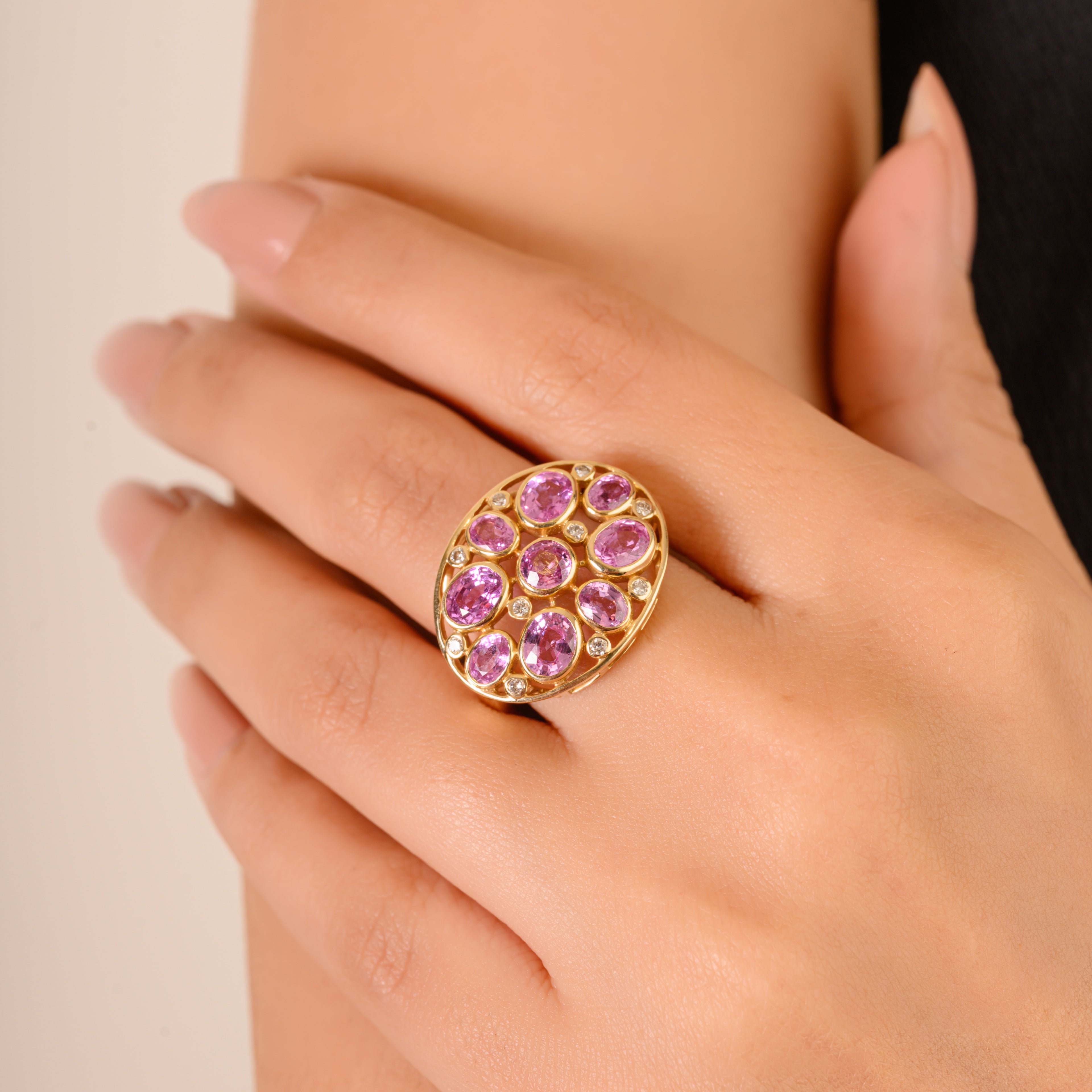 Pink Sapphire 18K Diamond Gold Ring