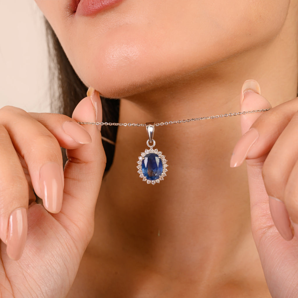 Blue Sapphire & Diamond Necklace 18K Gold