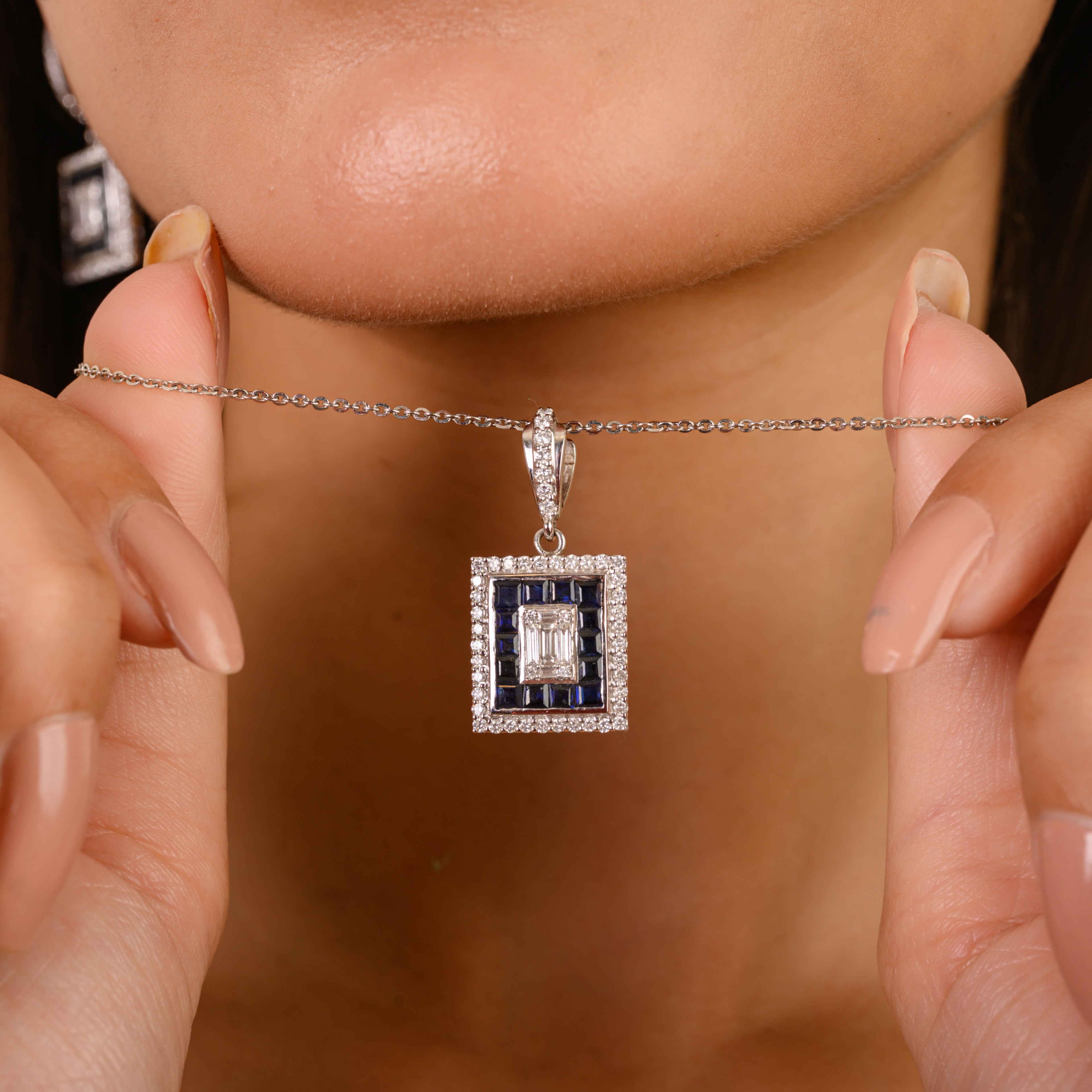 Blue Sapphire & Diamond Necklace for Women