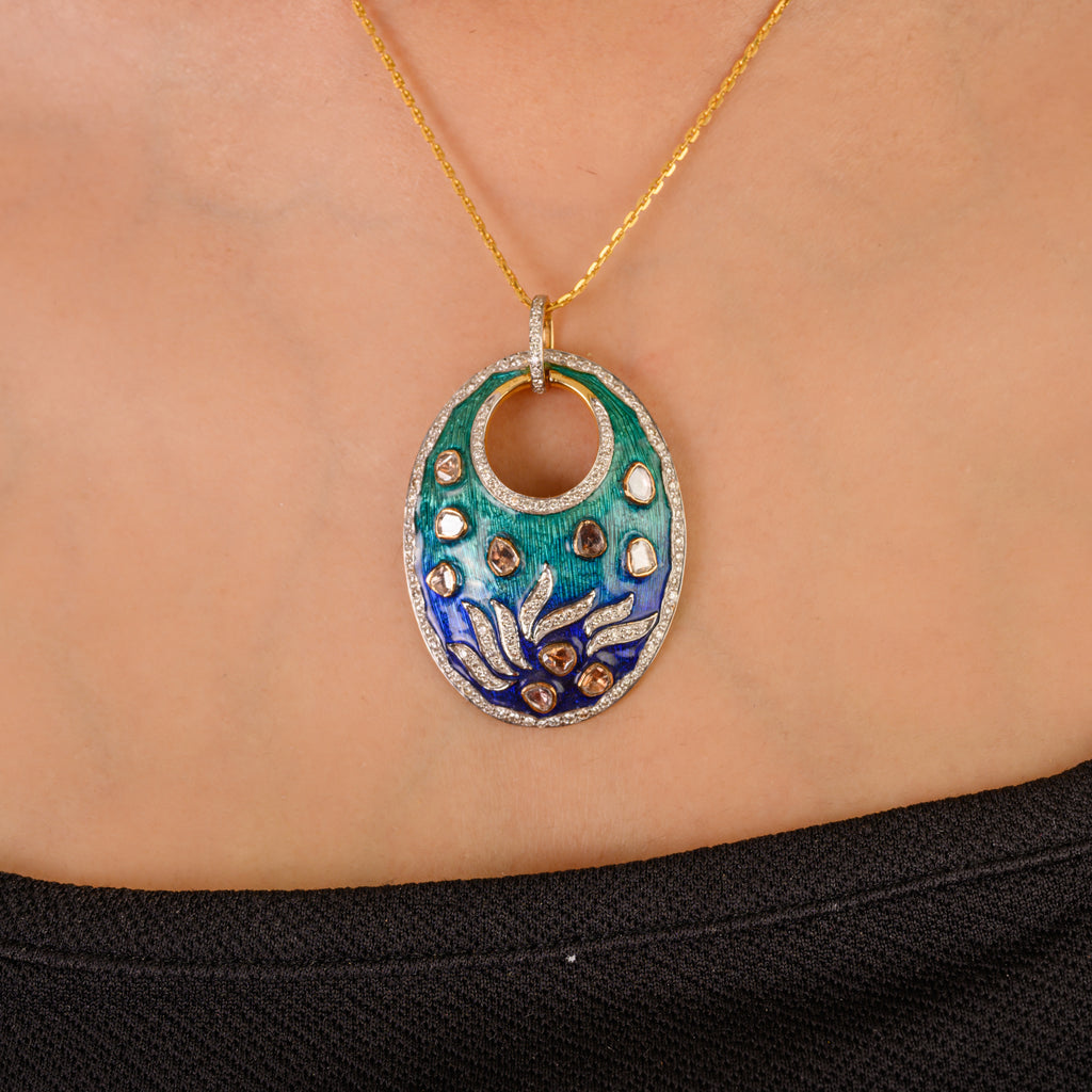 18K gold Meenakari Pendant Necklace