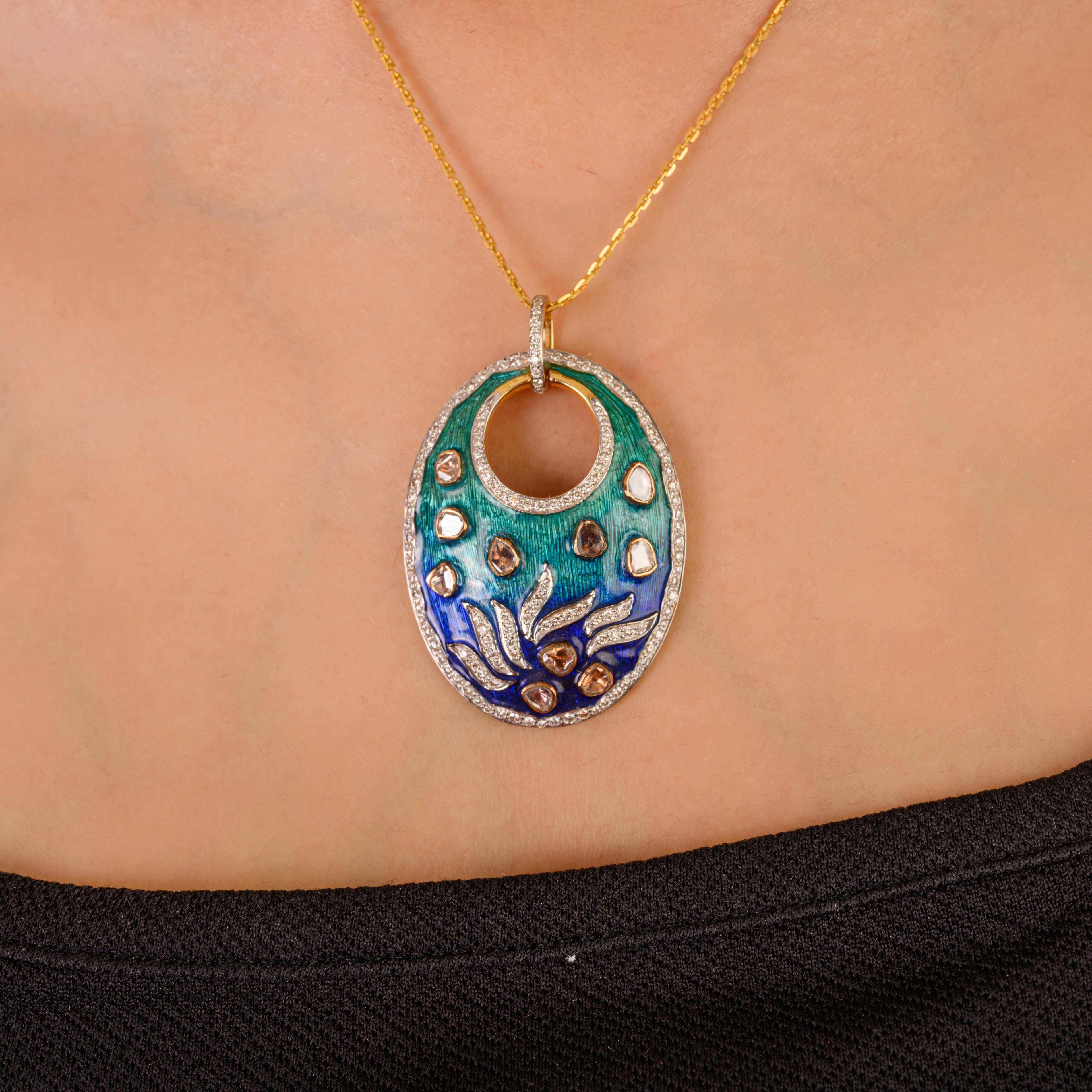 18K gold Meenakari Pendant Necklace