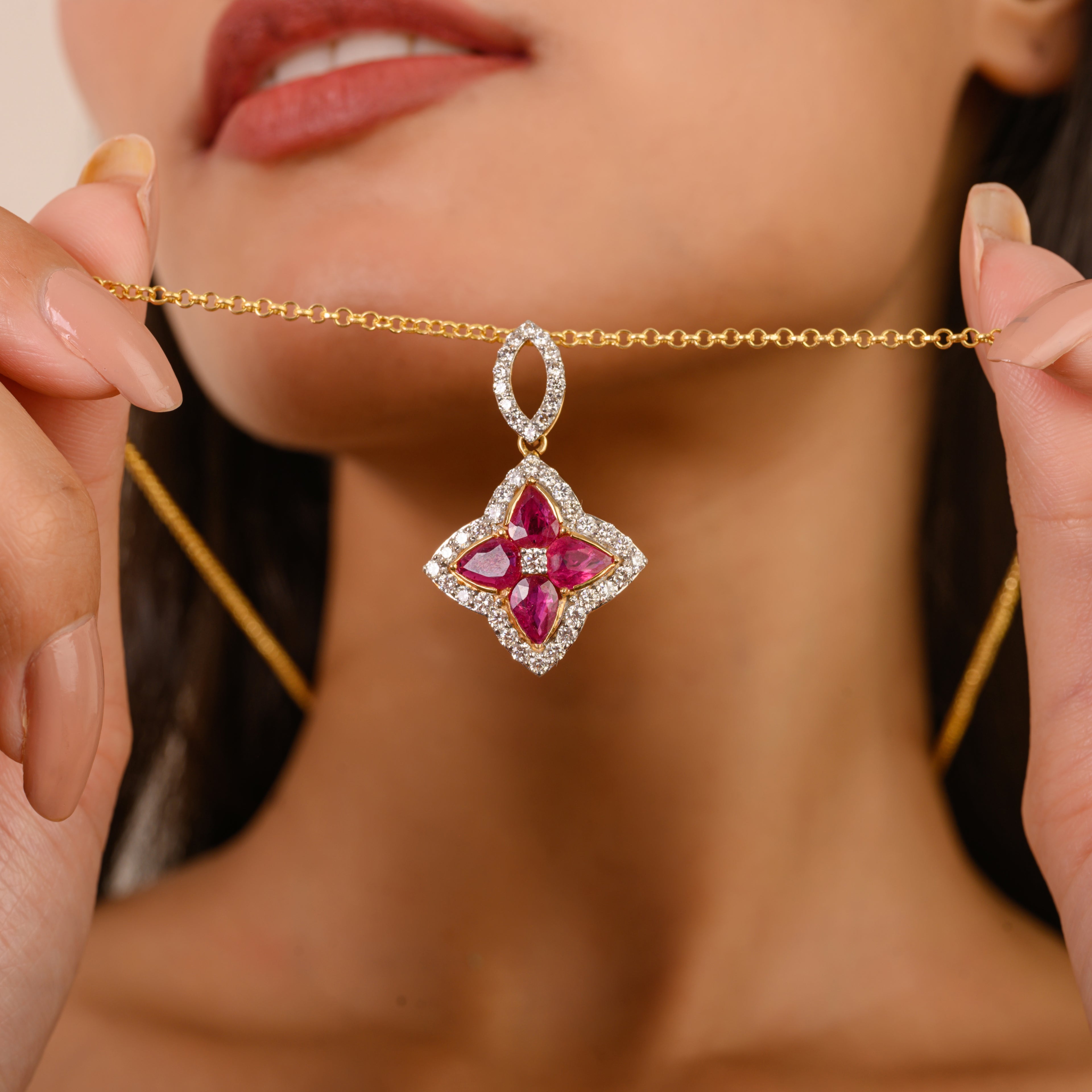 Ruby Diamond Gold Necklace for Women