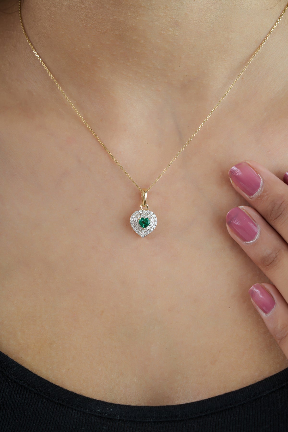 Emerald Heart Pendant with Diamond