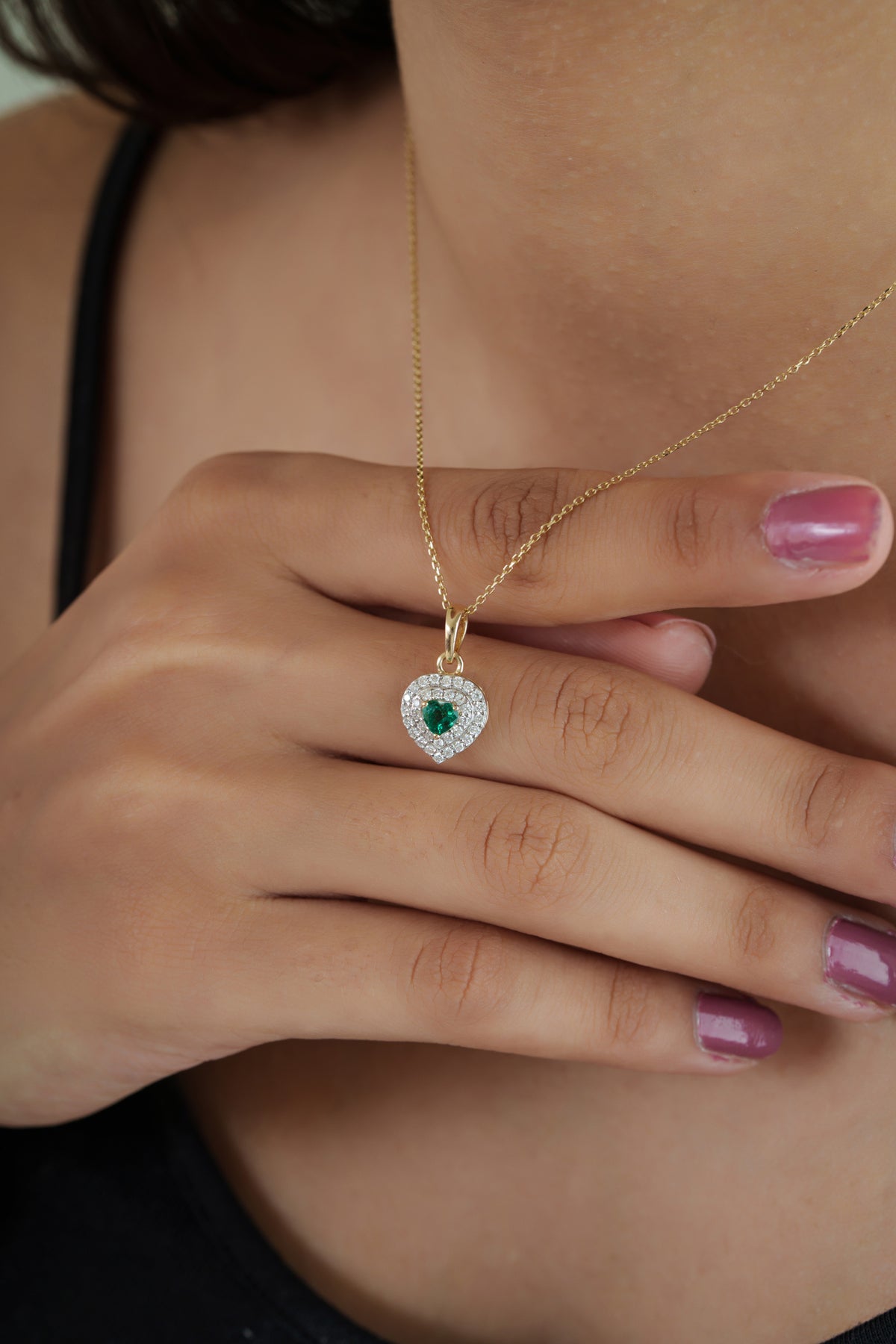 Emerald Heart Pendant with Diamond