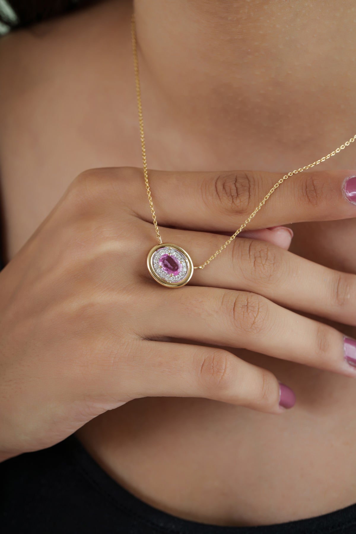 Pink Sapphire & Diamond Pendant Necklace