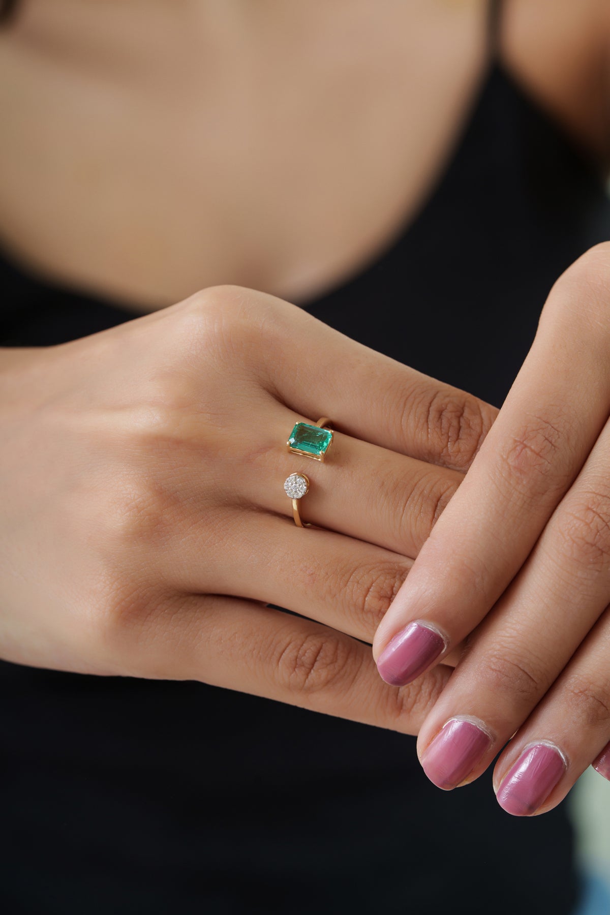 Emerald Diamond Open Ring