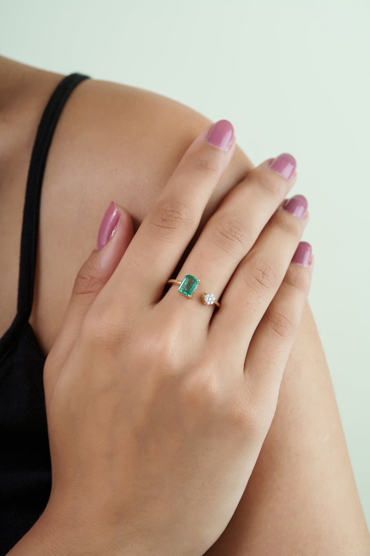 Emerald Diamond Open Ring