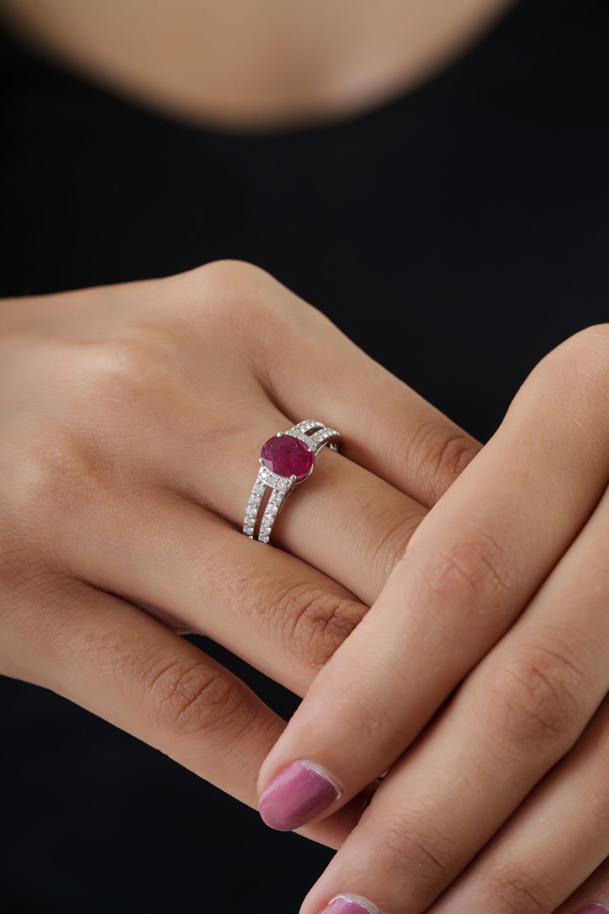 Ruby & Diamond Split Shank Ring