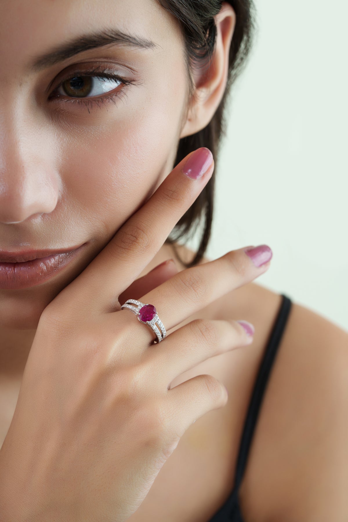 Ruby & Diamond Split Shank Ring