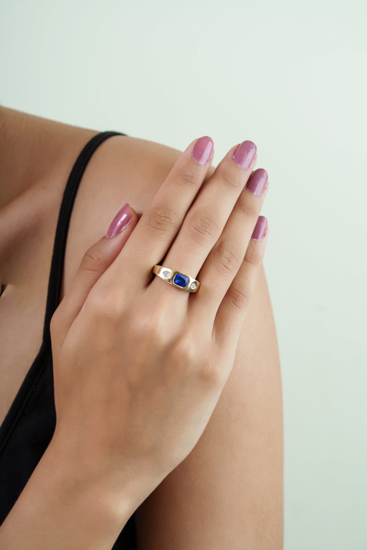 Blue Sapphire Diamond Signet Ring