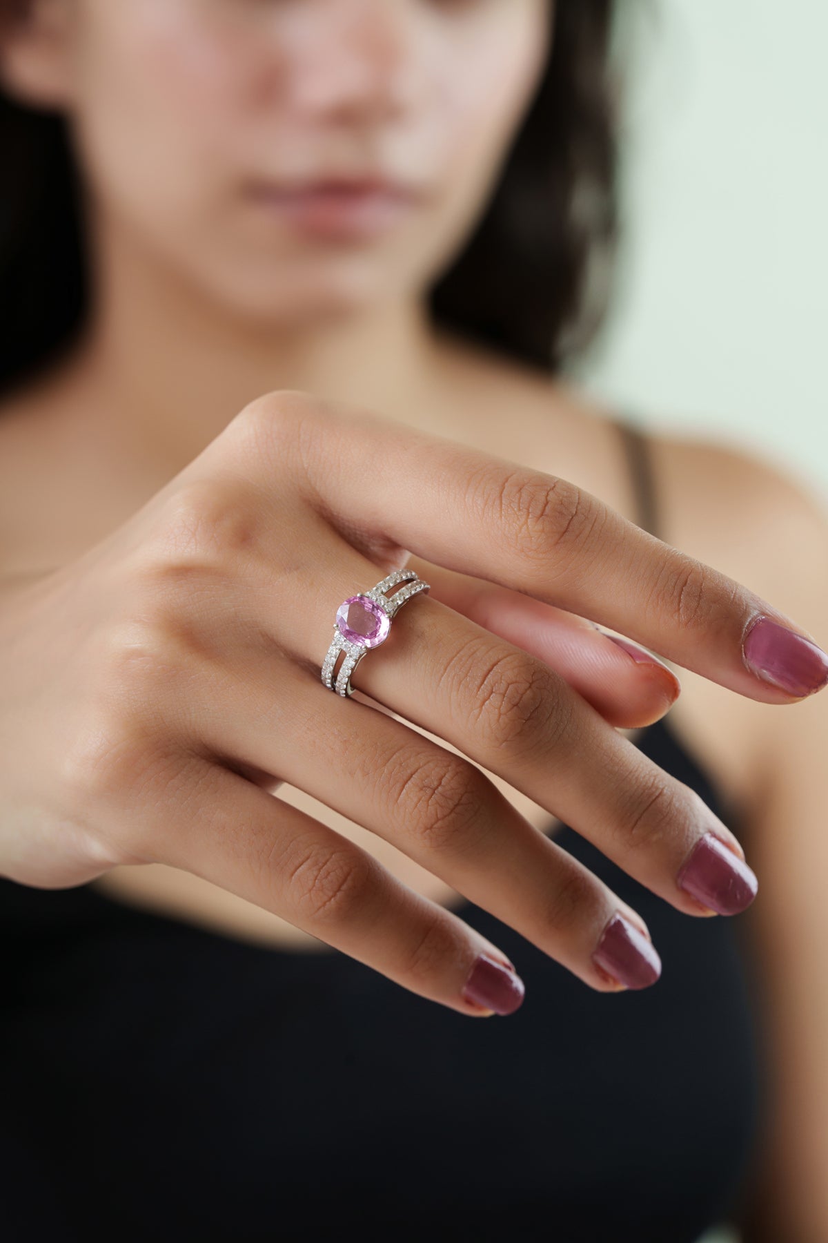 Pink Sapphire Diamond Split Shank Ring