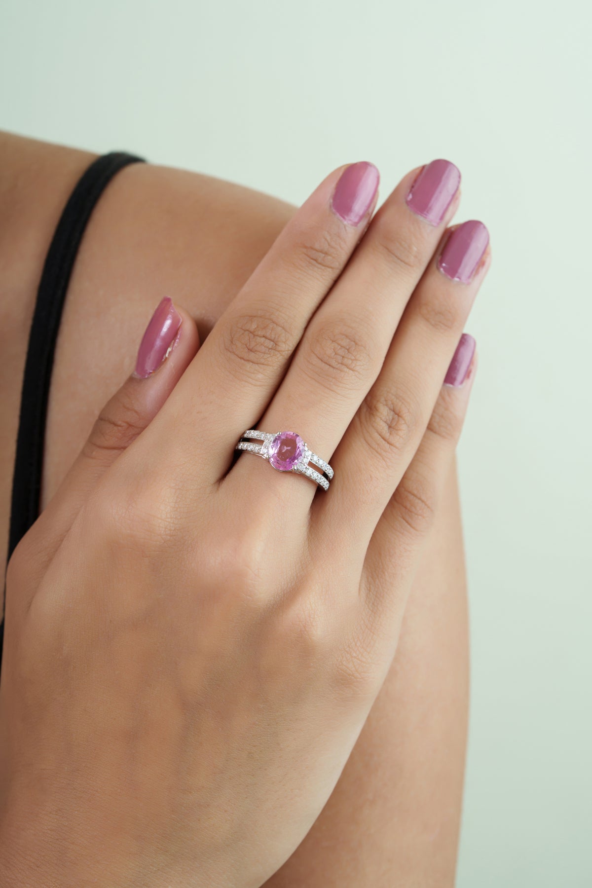 Pink Sapphire Diamond Split Shank Ring