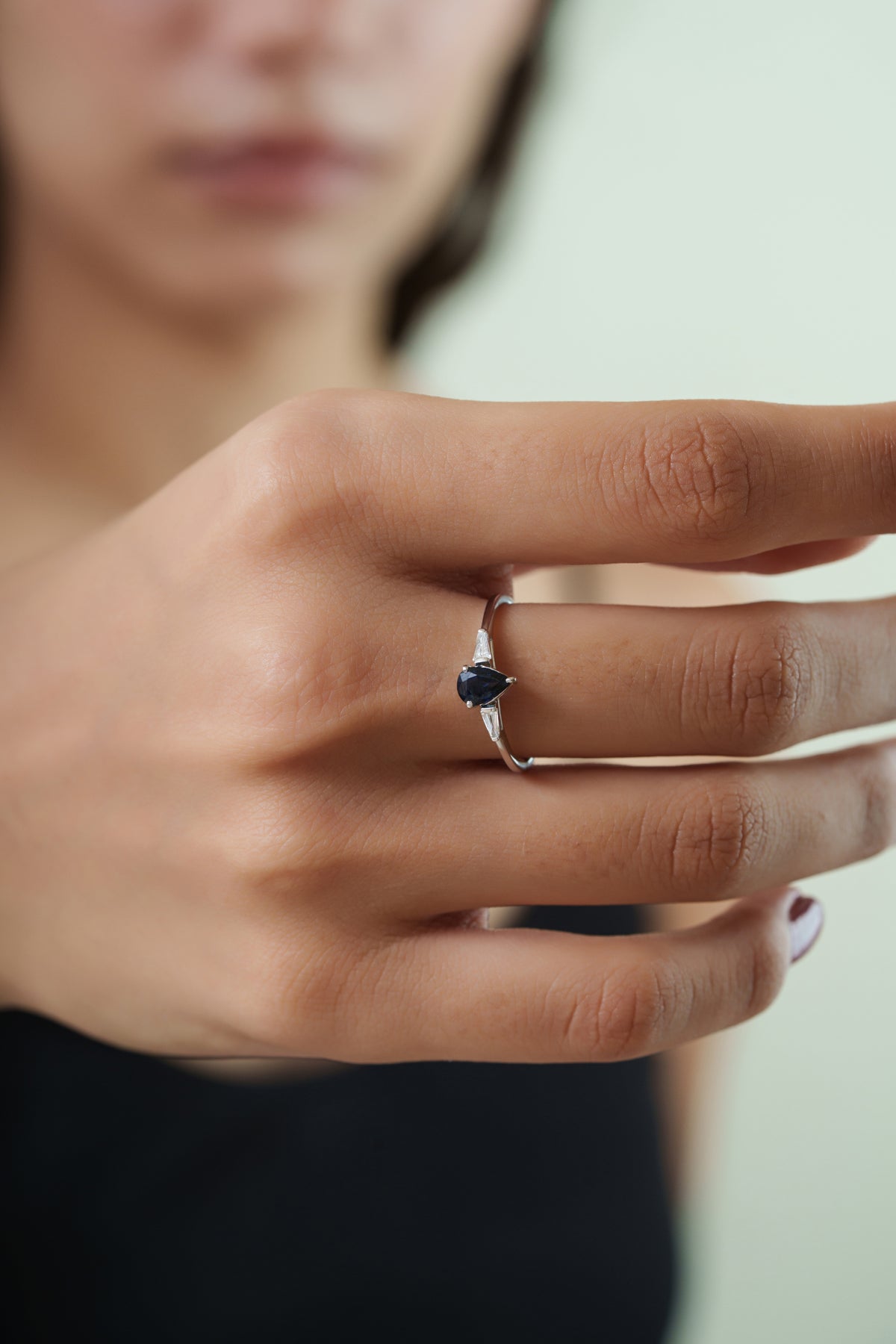 Pear Cut Blue Sapphire & Diamond Ring