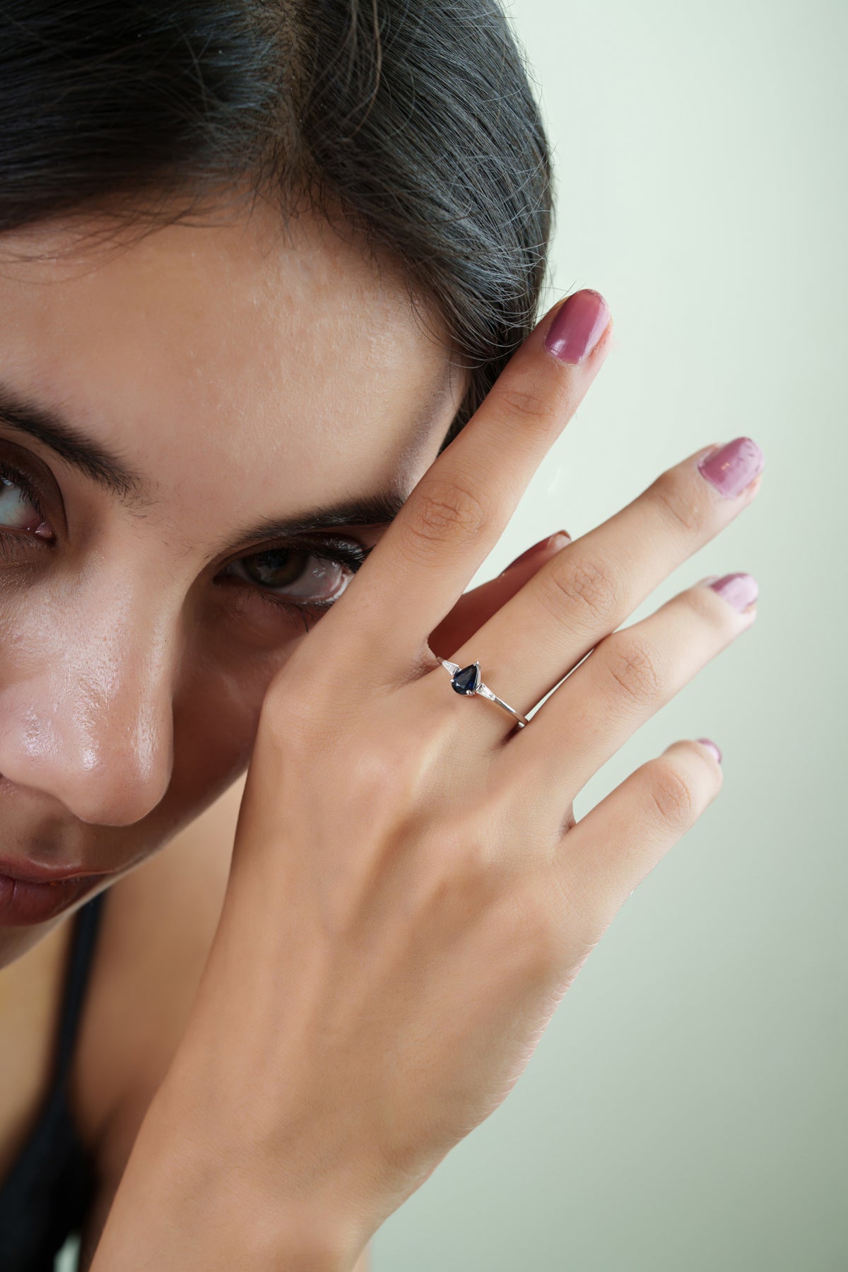 Pear Cut Blue Sapphire & Diamond Ring
