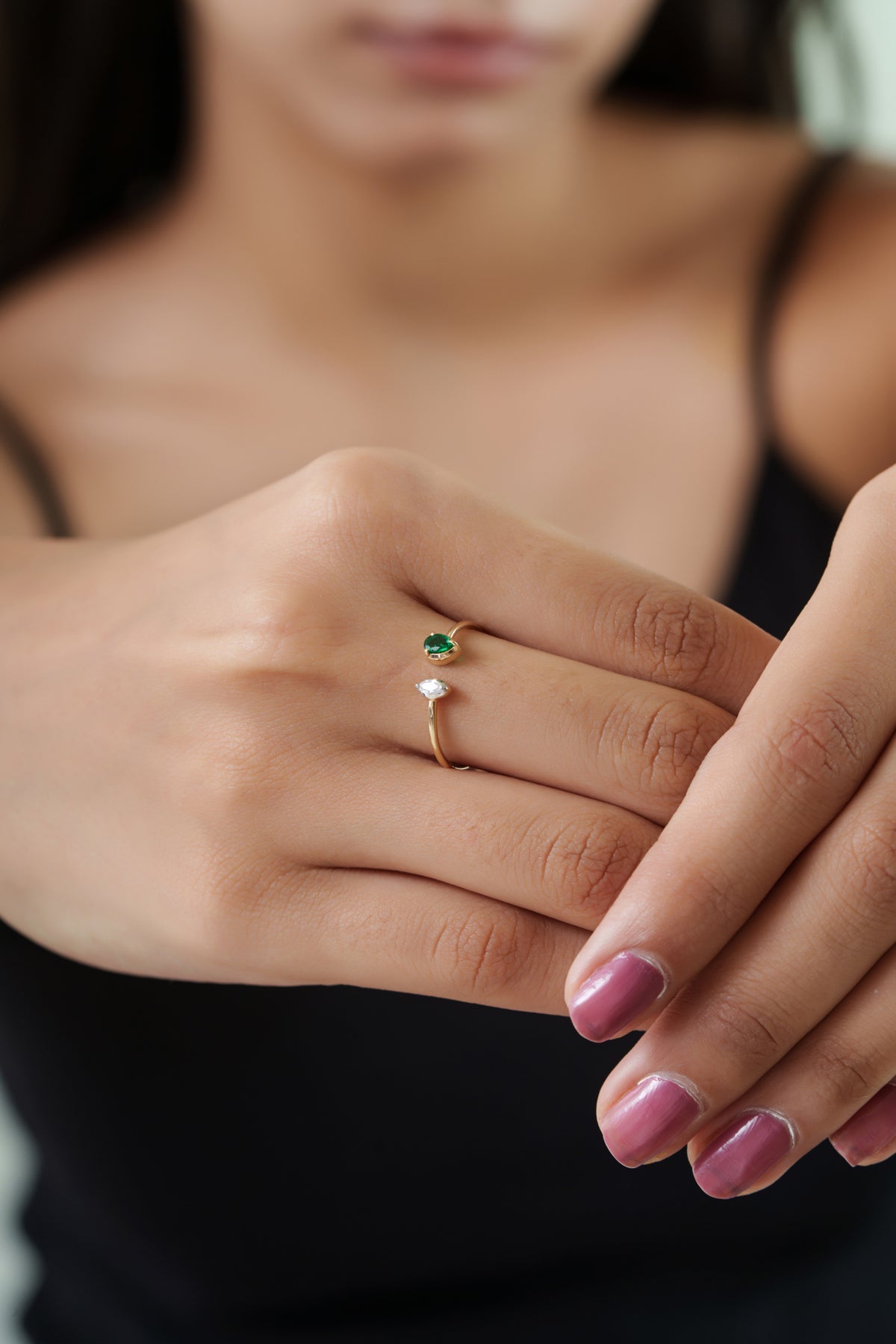 Emerald Diamond Open Ring