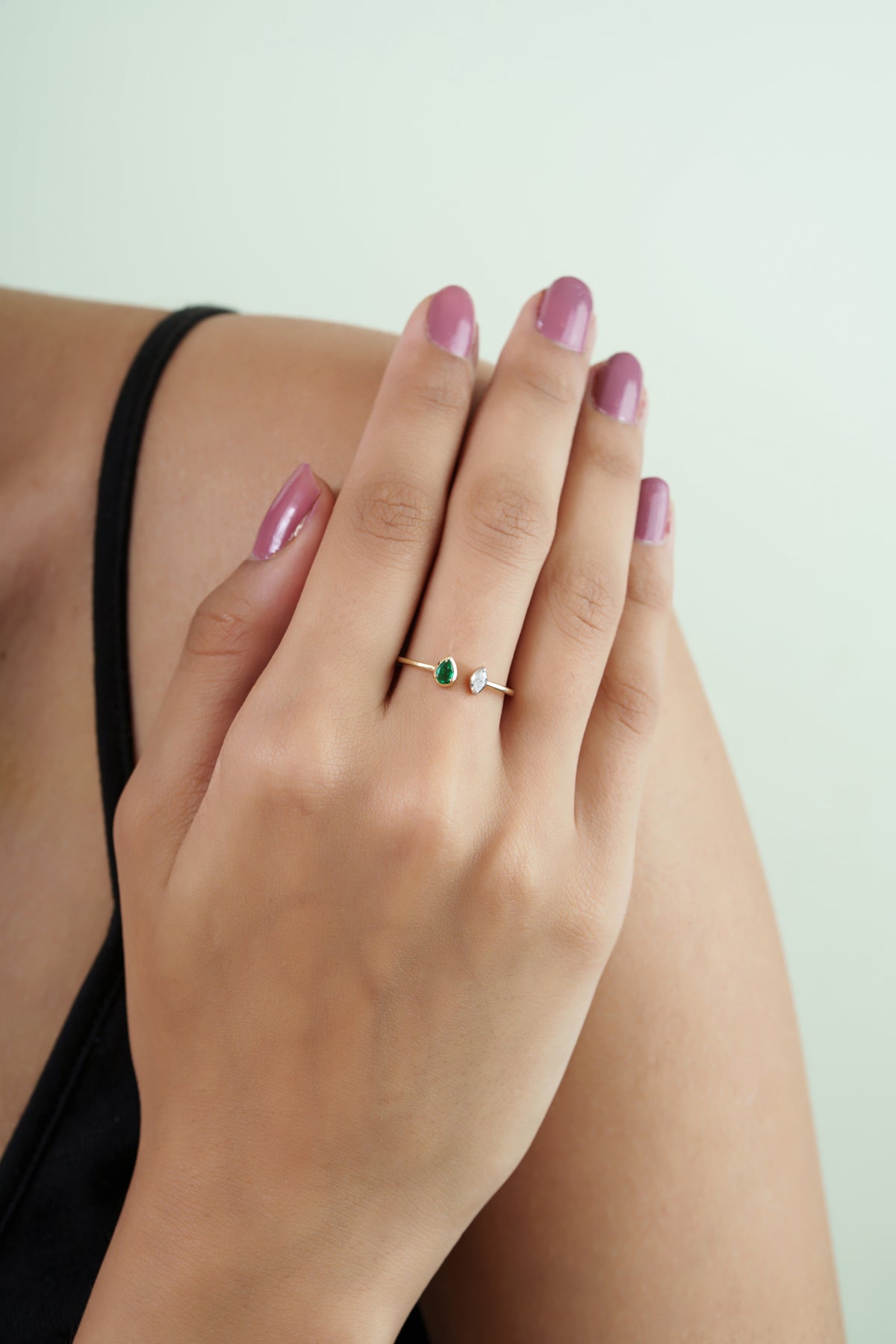 Emerald Diamond Open Ring