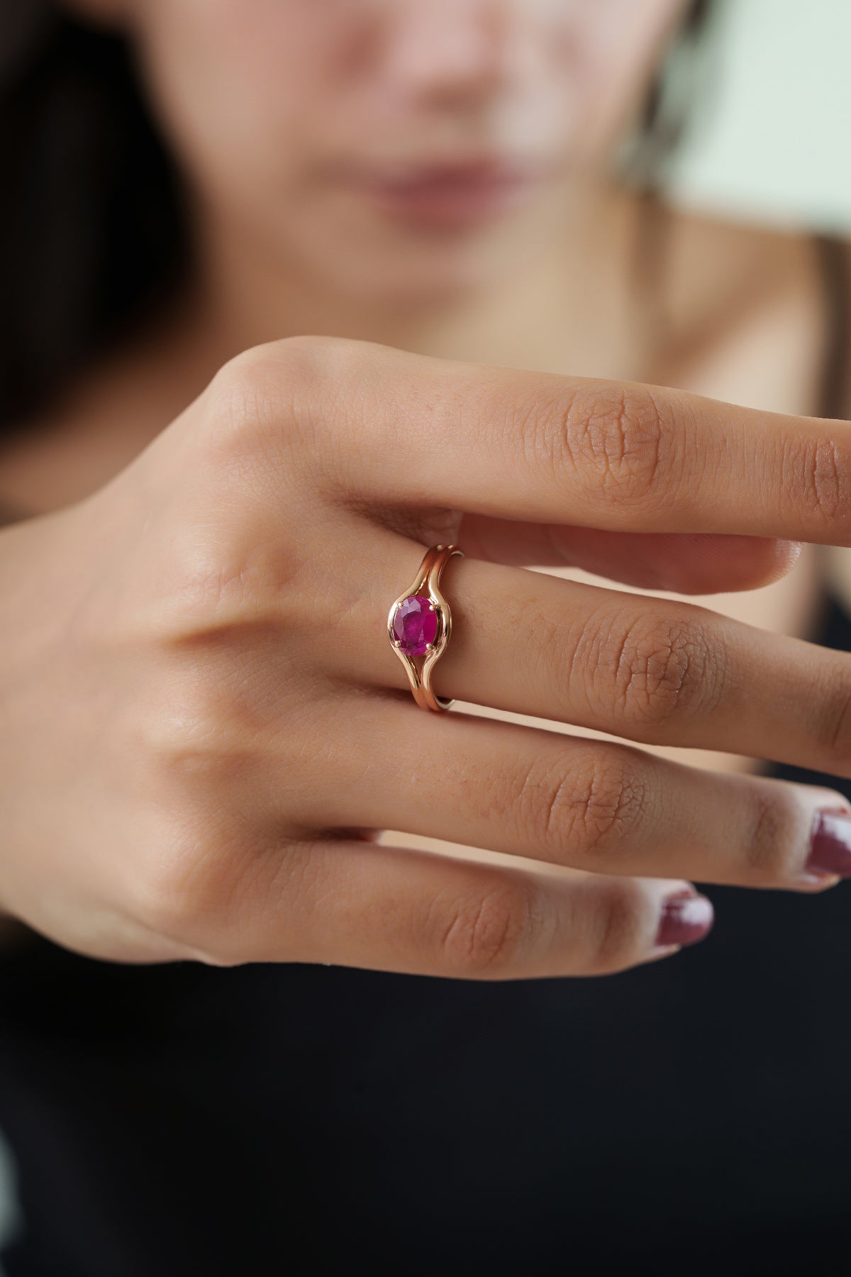 Natural Oval Ruby Split Band Ring