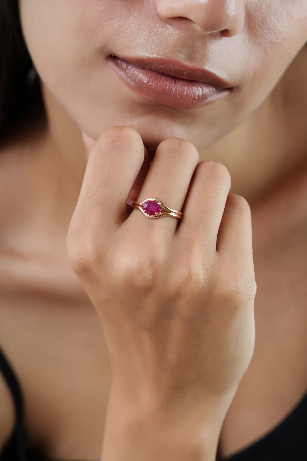 Natural Oval Ruby Split Band Ring