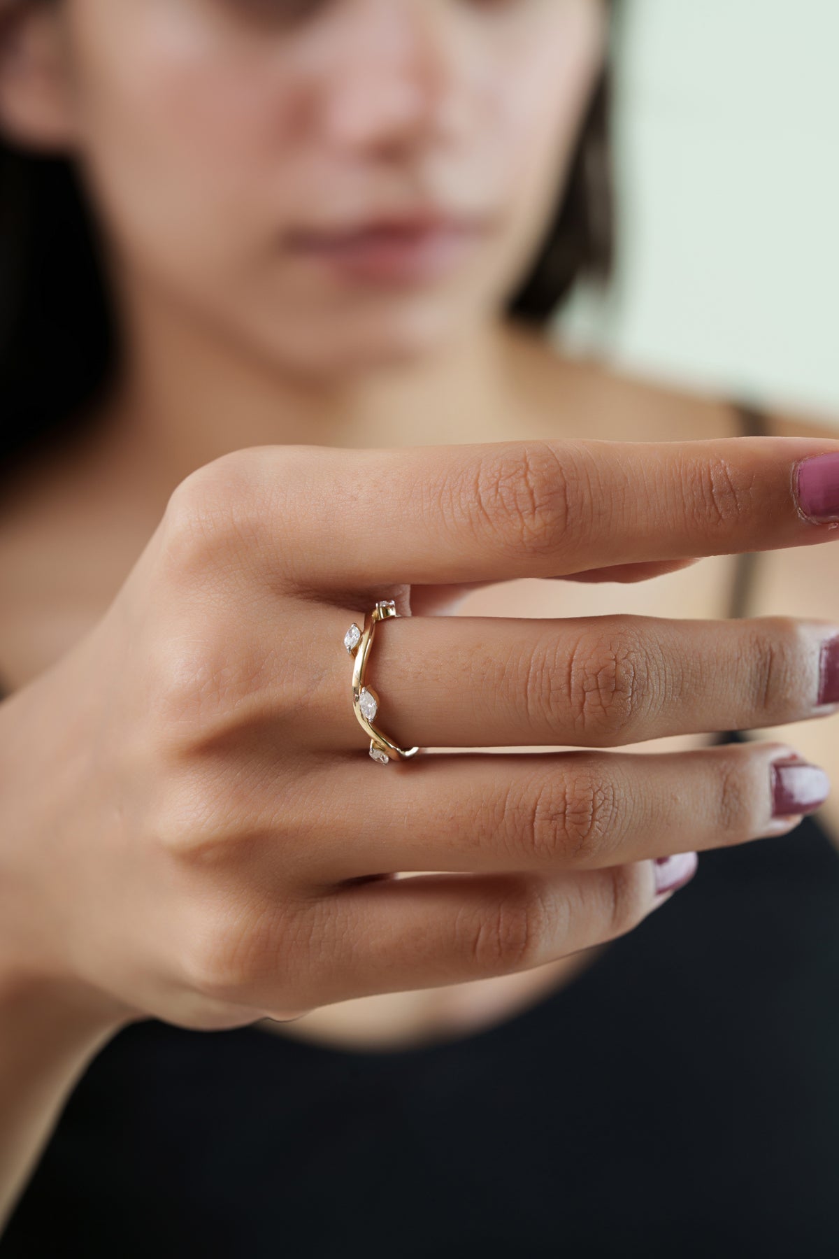 Diamond Crossover Wave Ring