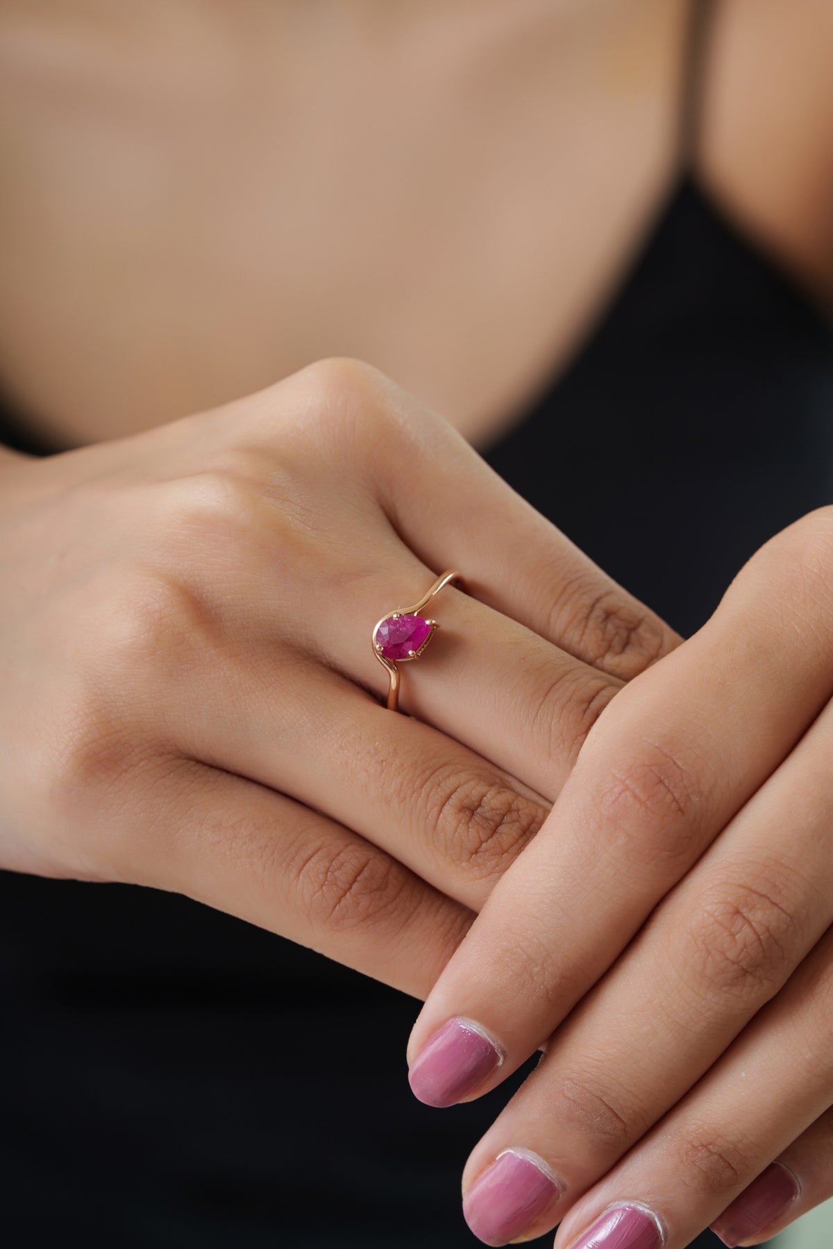 Pear Cut Ruby Solitaire Ring