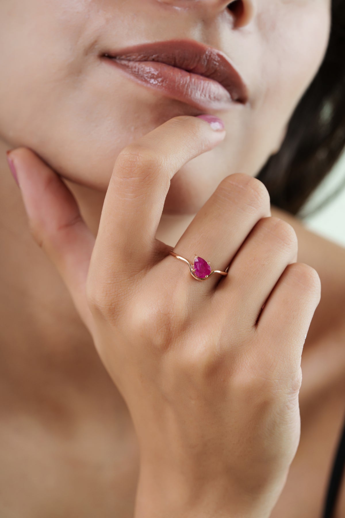 Pear Cut Ruby Solitaire Ring