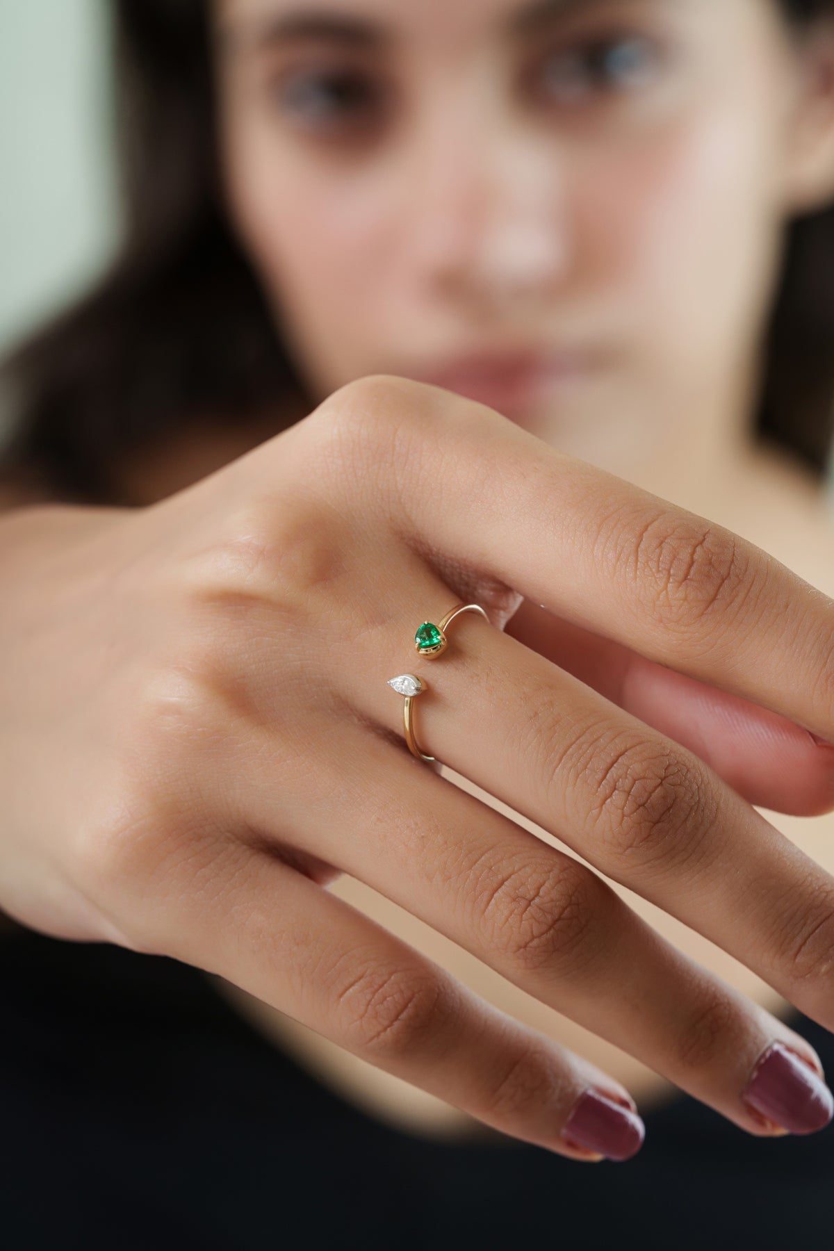 Emerald Diamond Open Ring