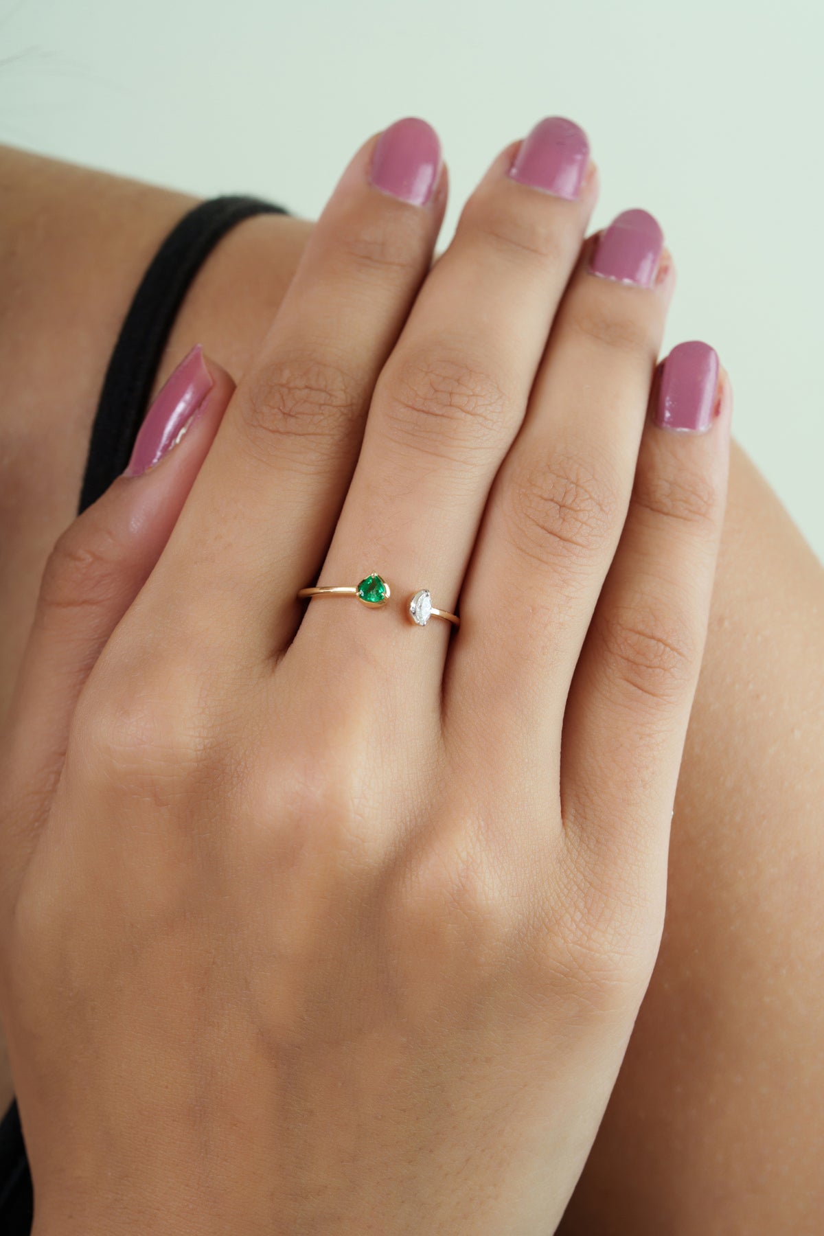 Emerald Diamond Open Ring