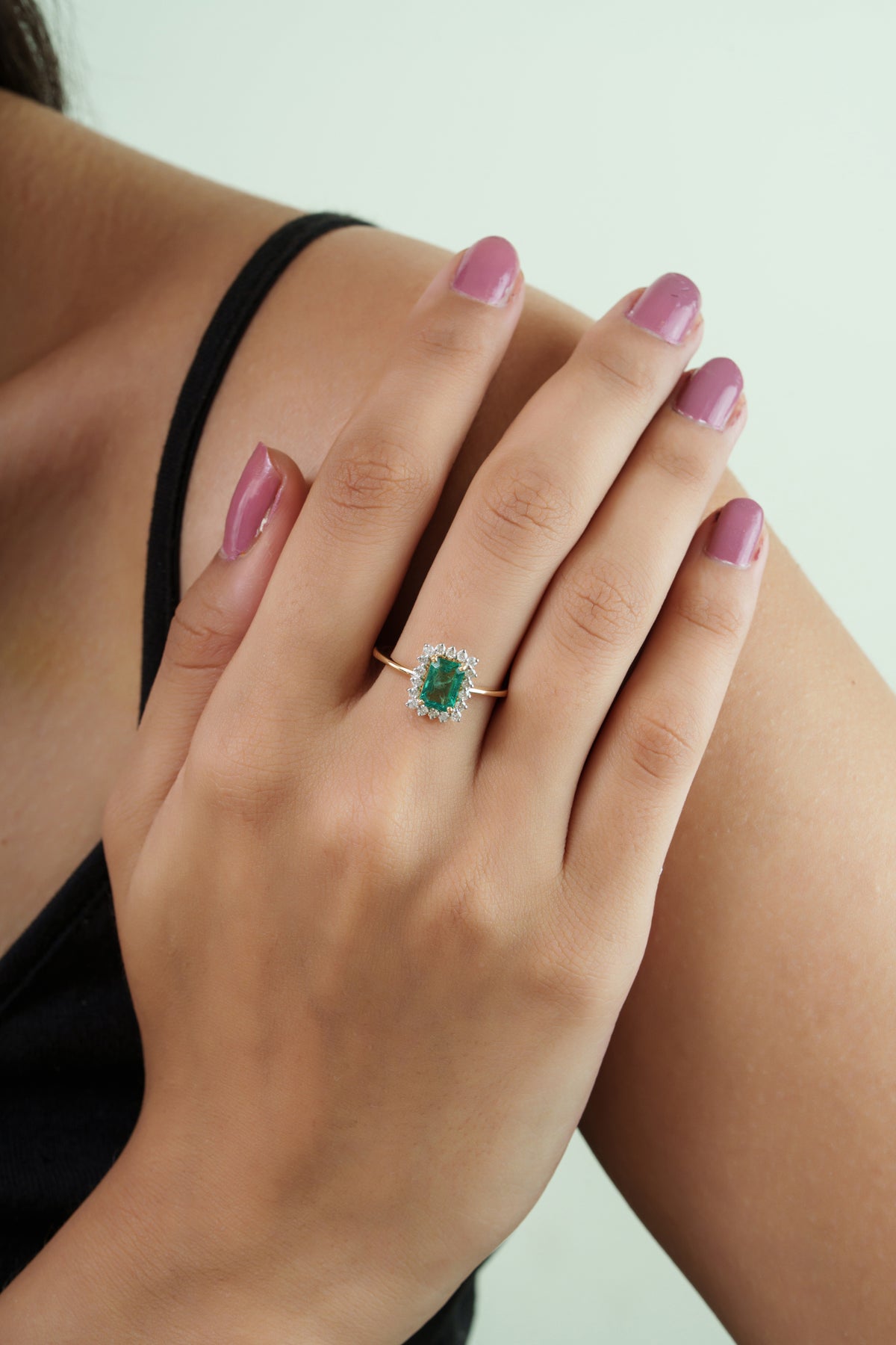 Emerald Diamond Halo Ring