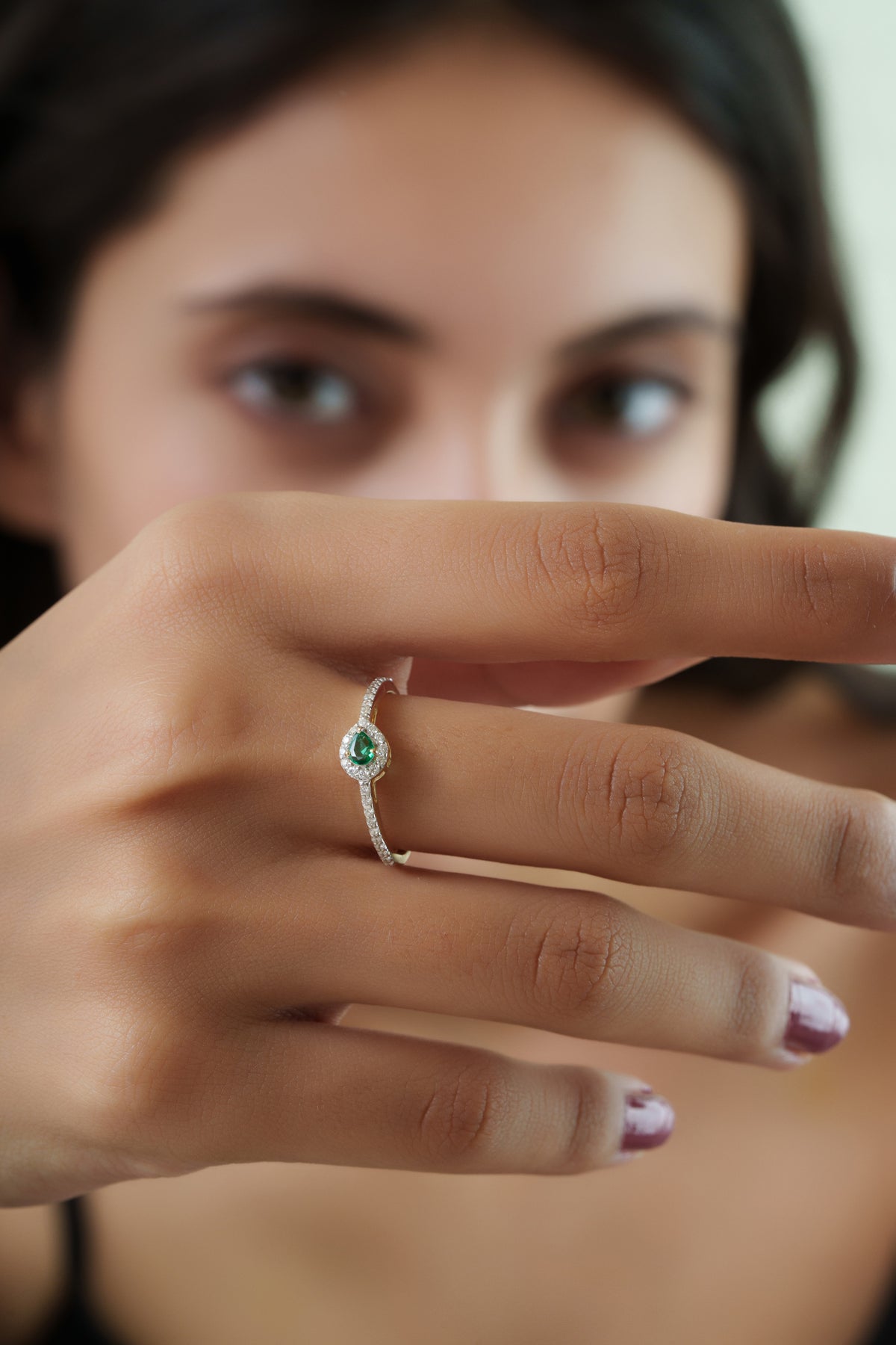 Pear Emerald Diamond Halo Ring