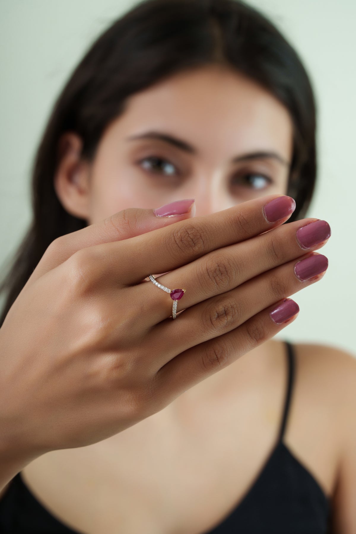 Pear Ruby Diamond Chevron Ring