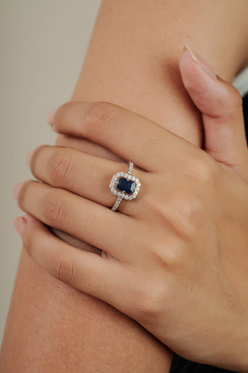 Blue Sapphire Diamond Halo Ring