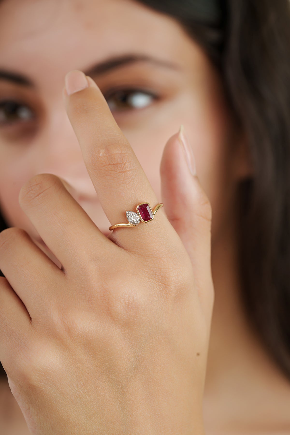 Emerald Cut Ruby Diamond Ring