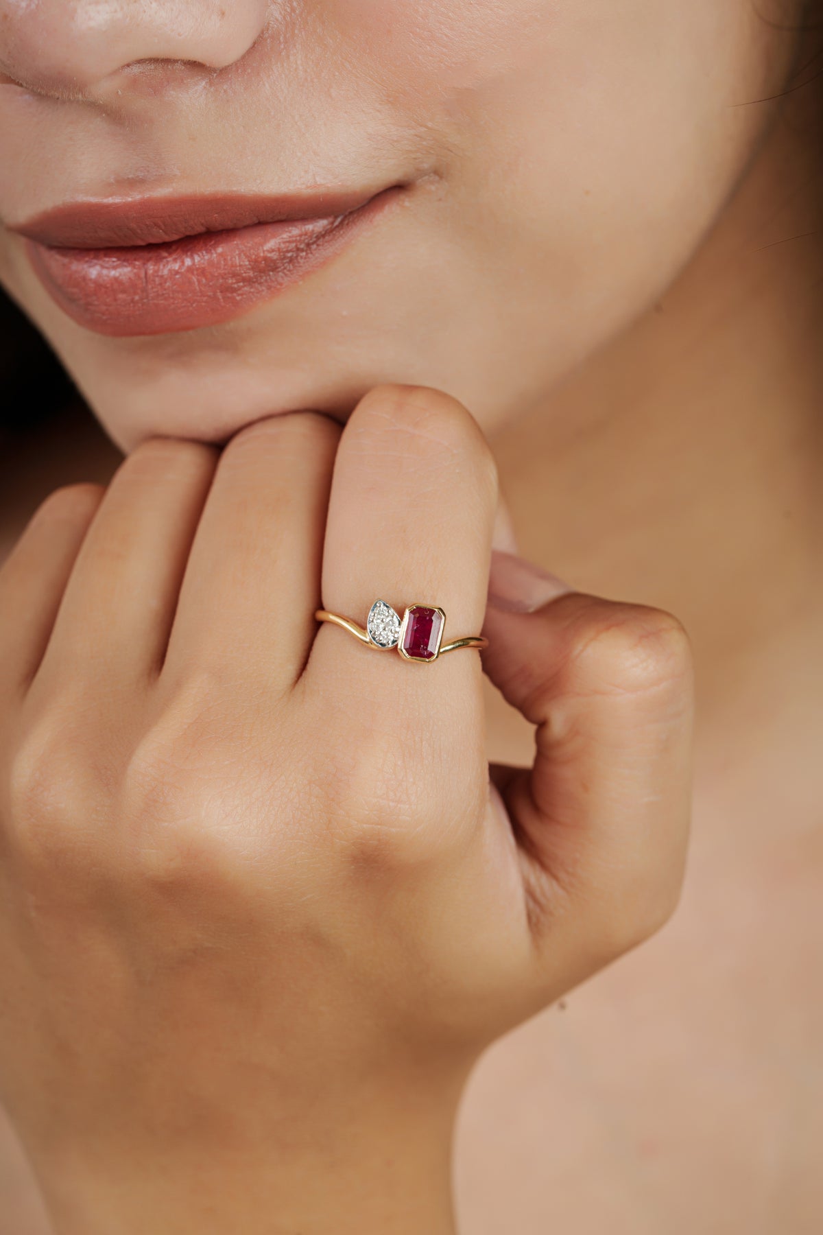 Emerald Cut Ruby Diamond Ring