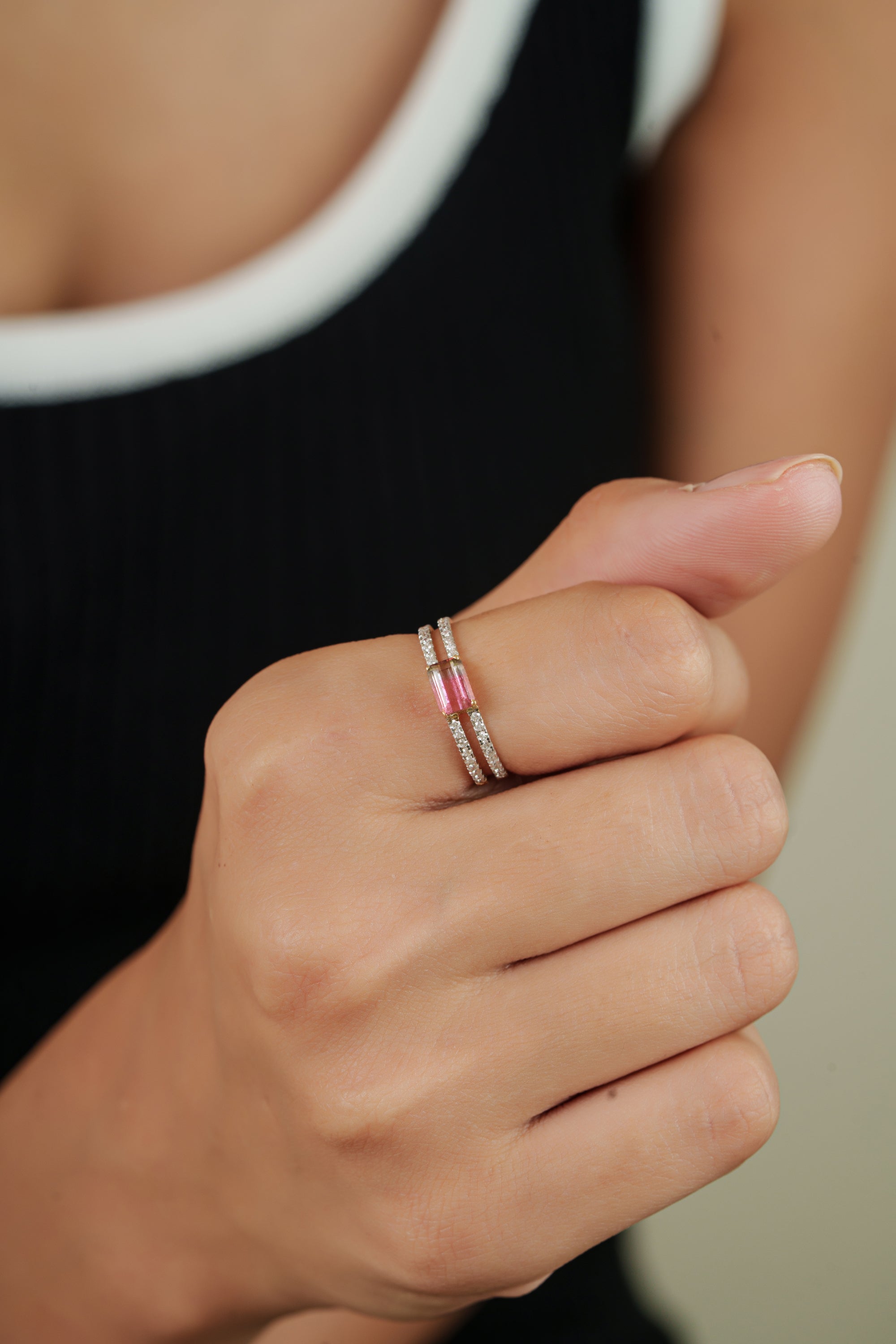 Watermelon Tourmaline Diamond Ring