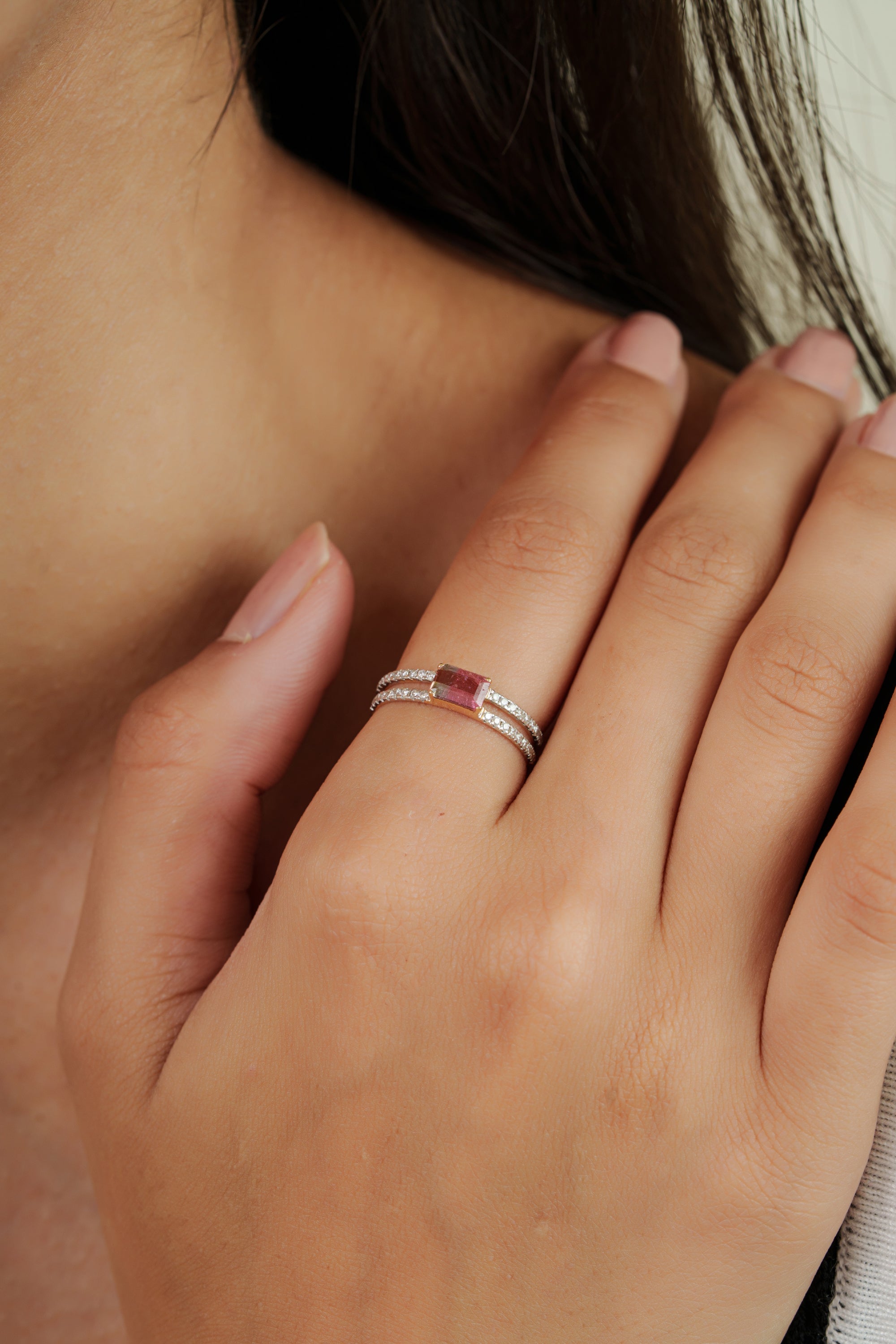 Watermelon Tourmaline Diamond Ring