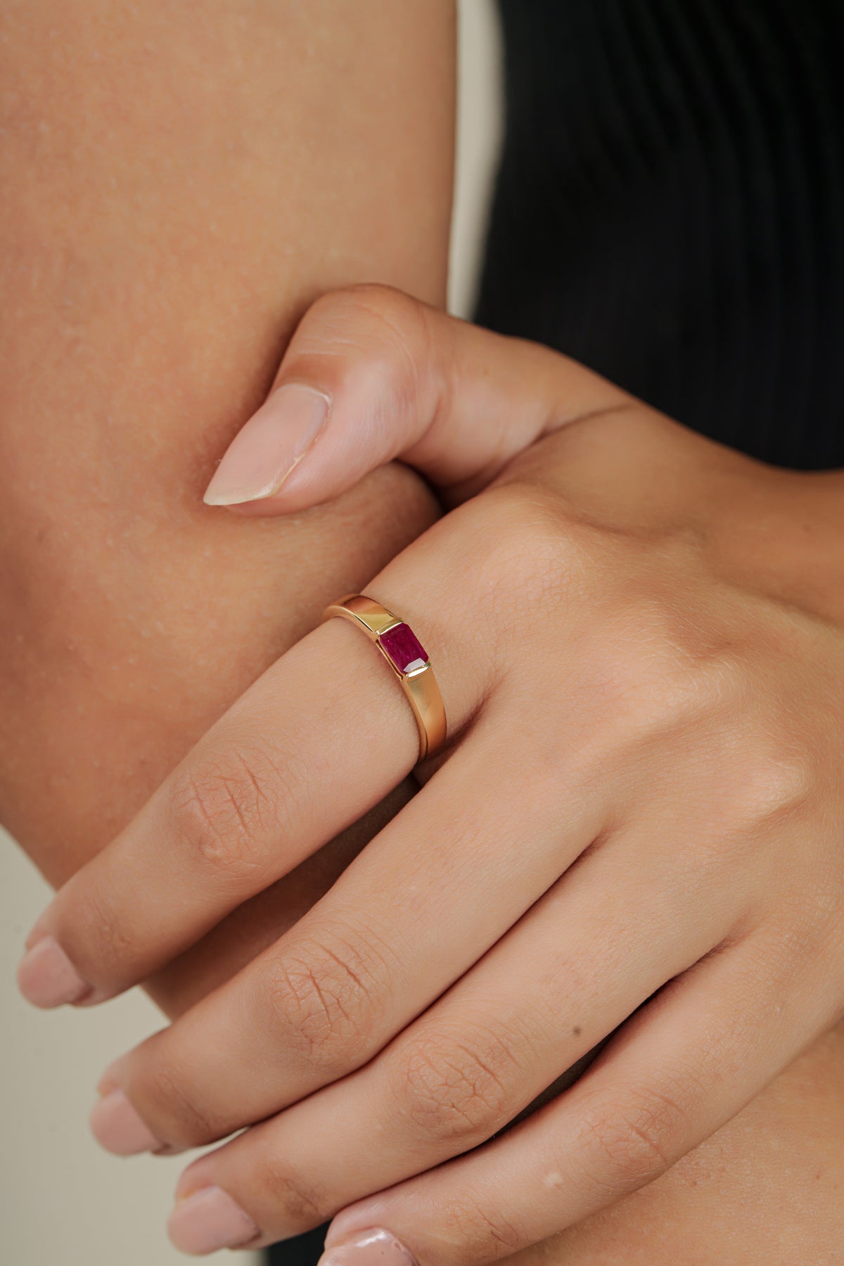 Emerald Cut Ruby Band Ring