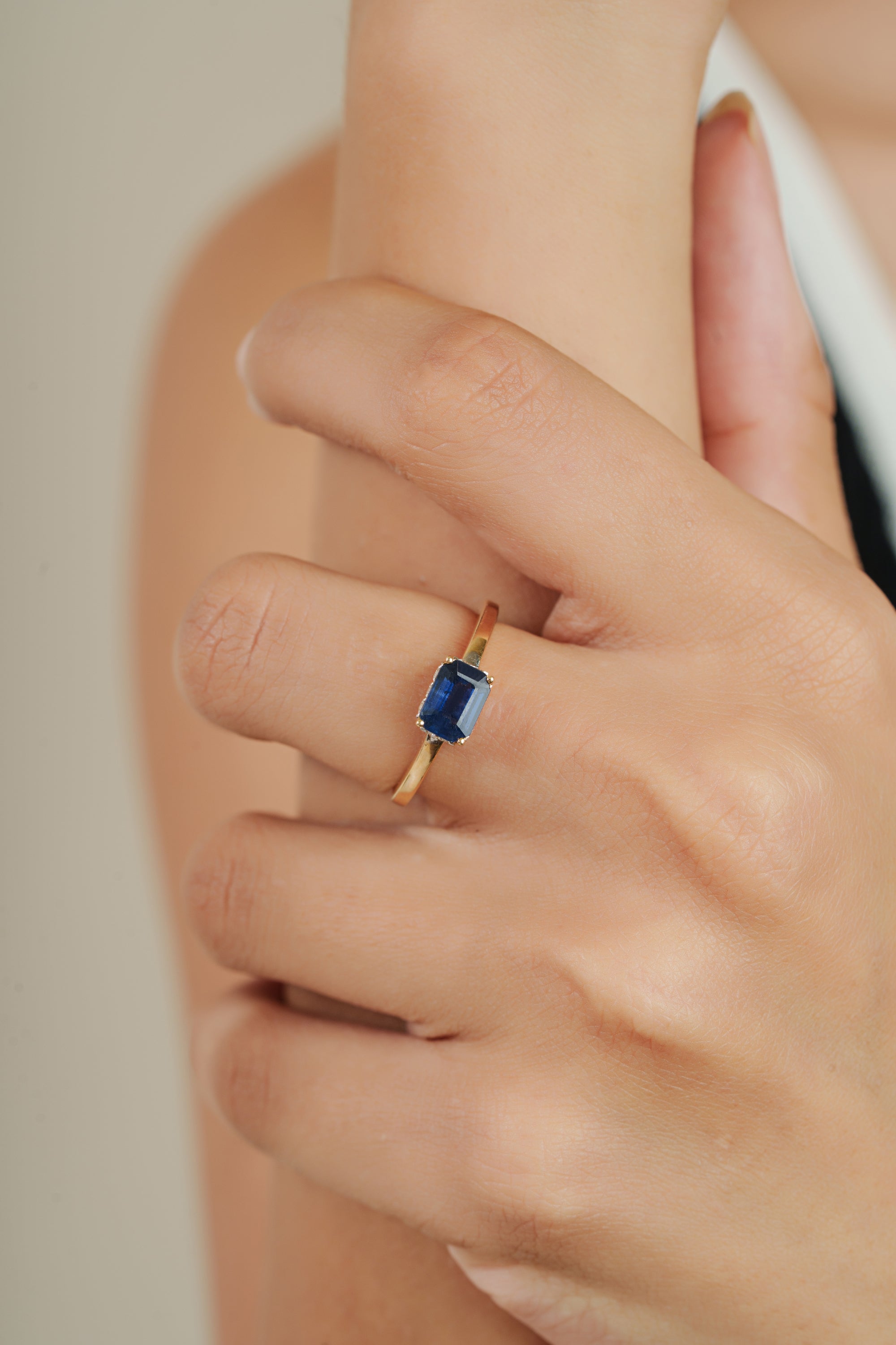 Emerald Cut Blue Sapphire diamond Ring