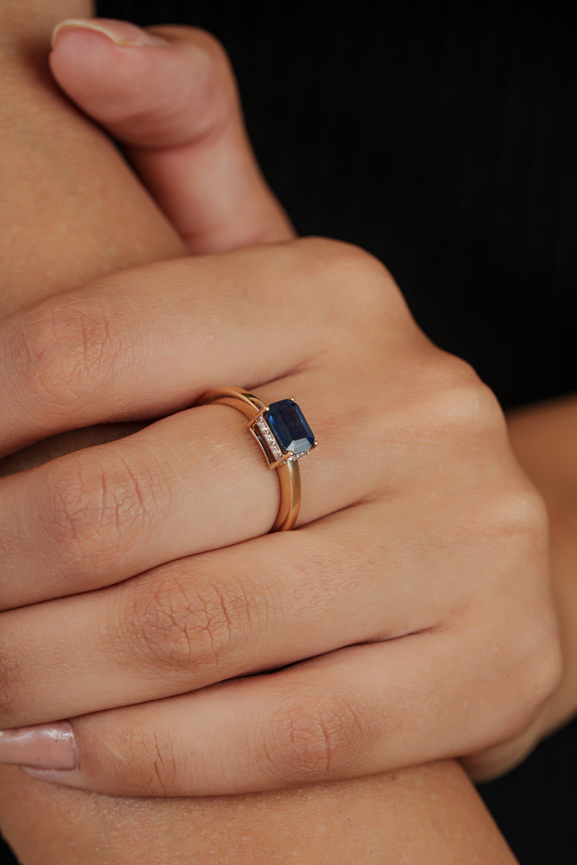Emerald Cut Blue Sapphire diamond Ring