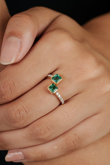 Emerald Diamond Open Ring