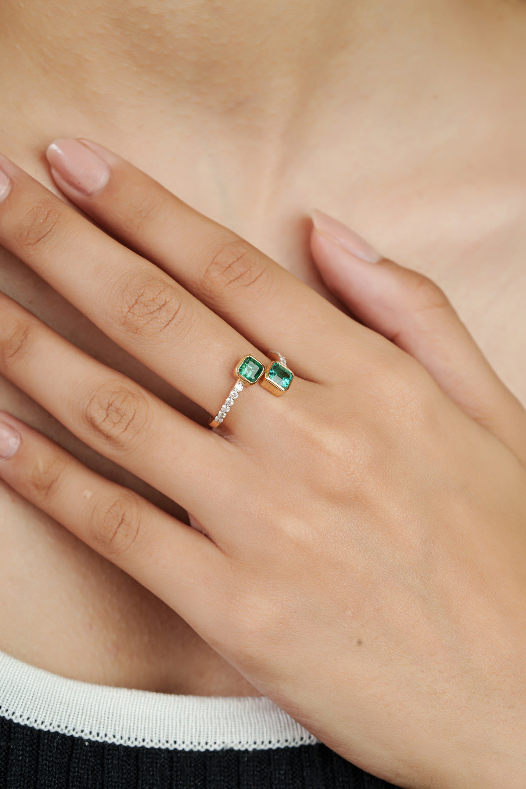 Emerald Diamond Open Ring