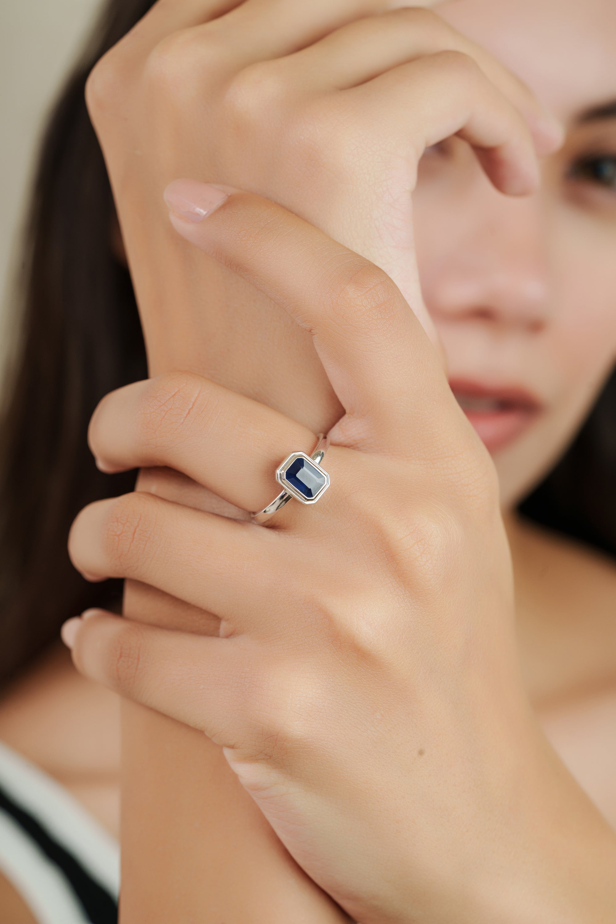Blue Sapphire Bezel Set Ring