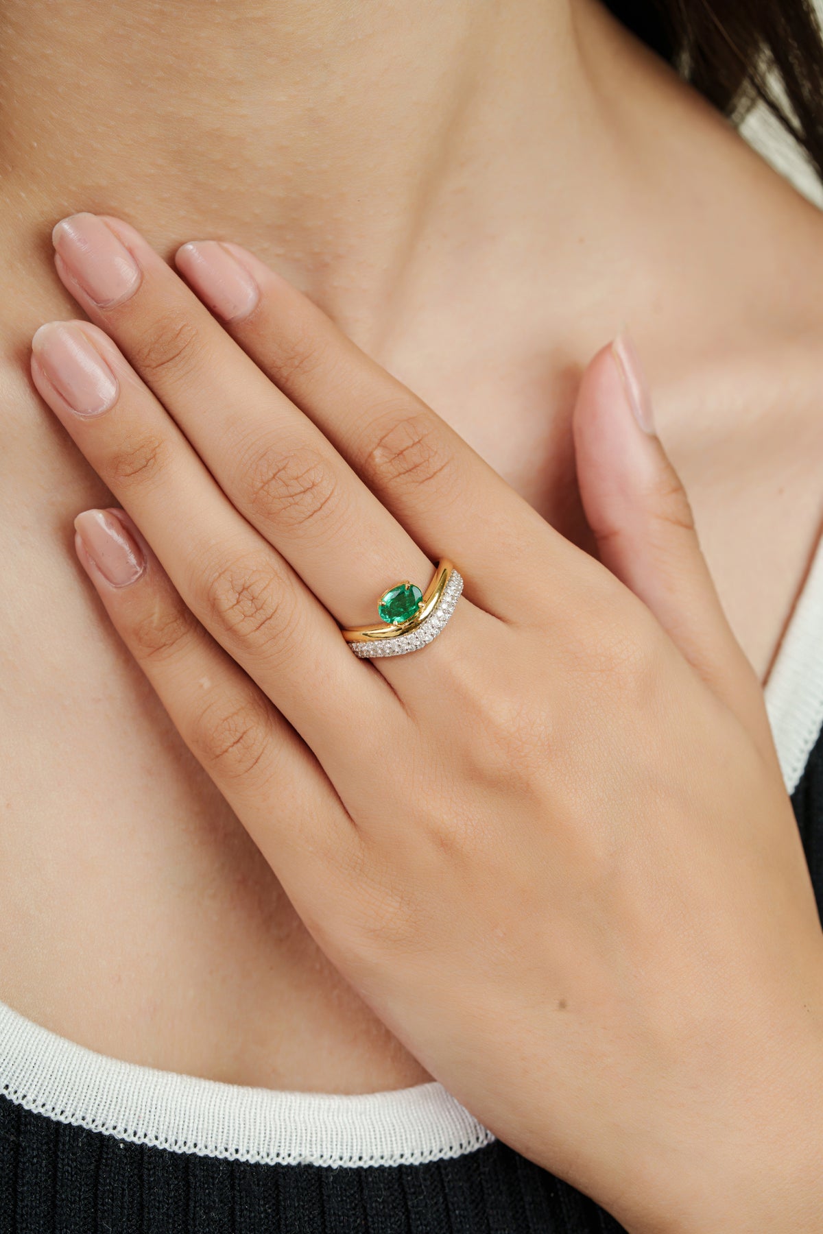 Emerald Diamond Chevron Ring for Women