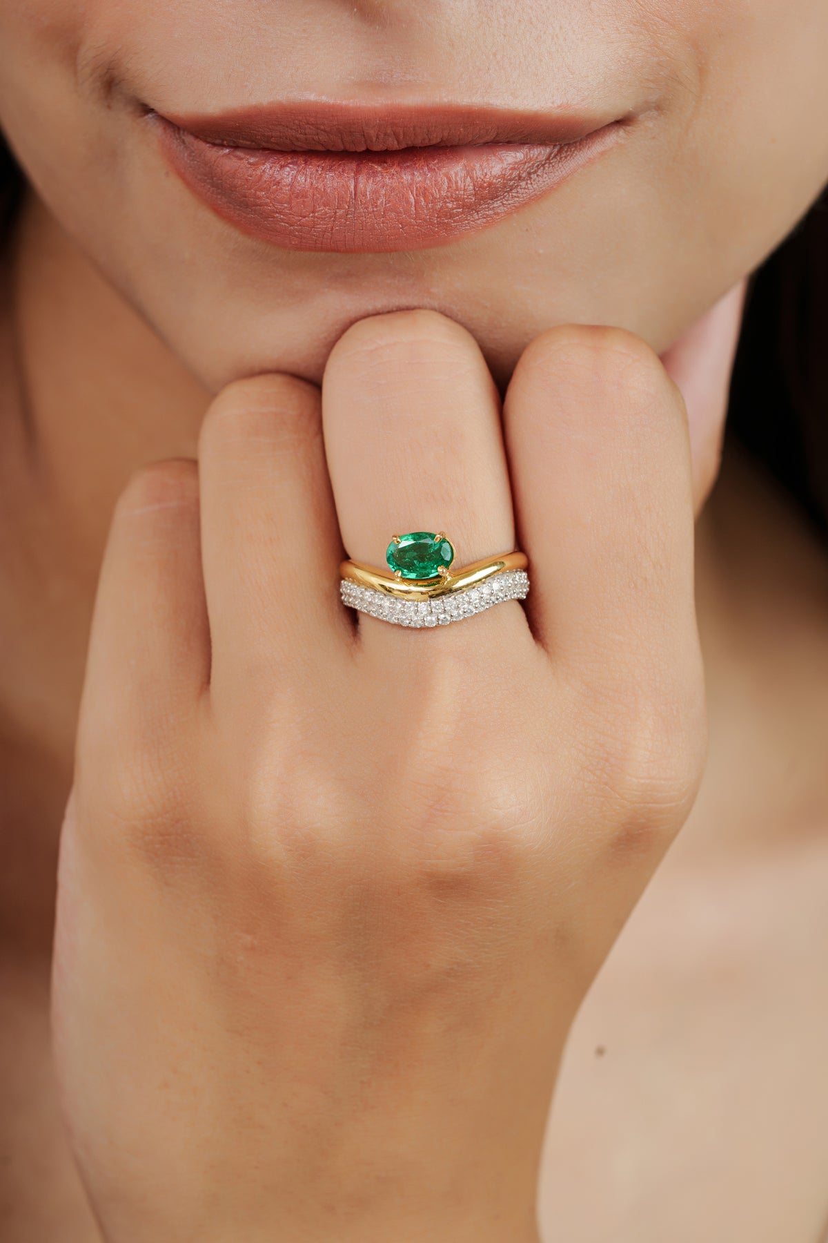 Emerald Diamond Chevron Ring for Women