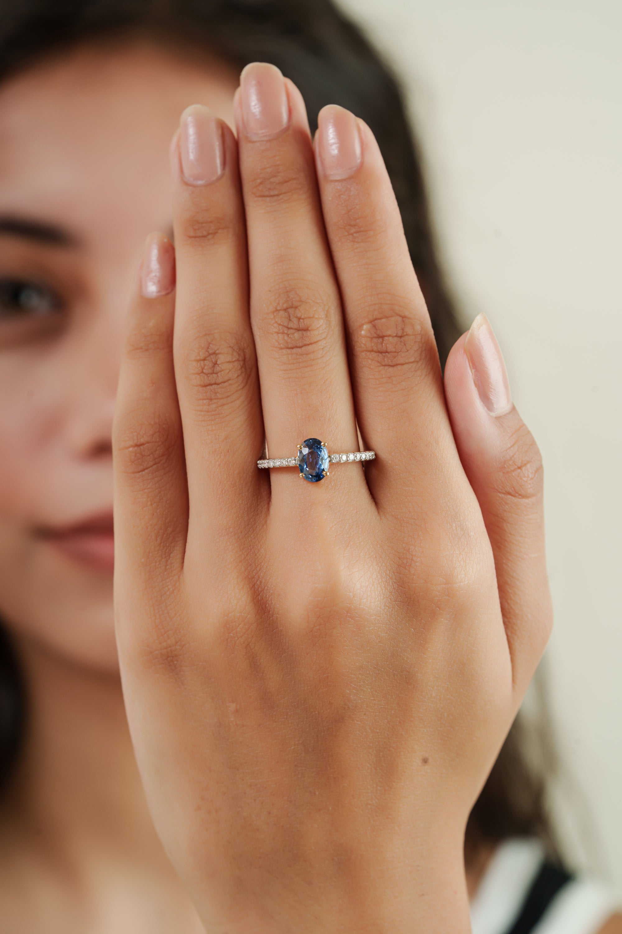 Oval Blue Sapphire Diamond Ring