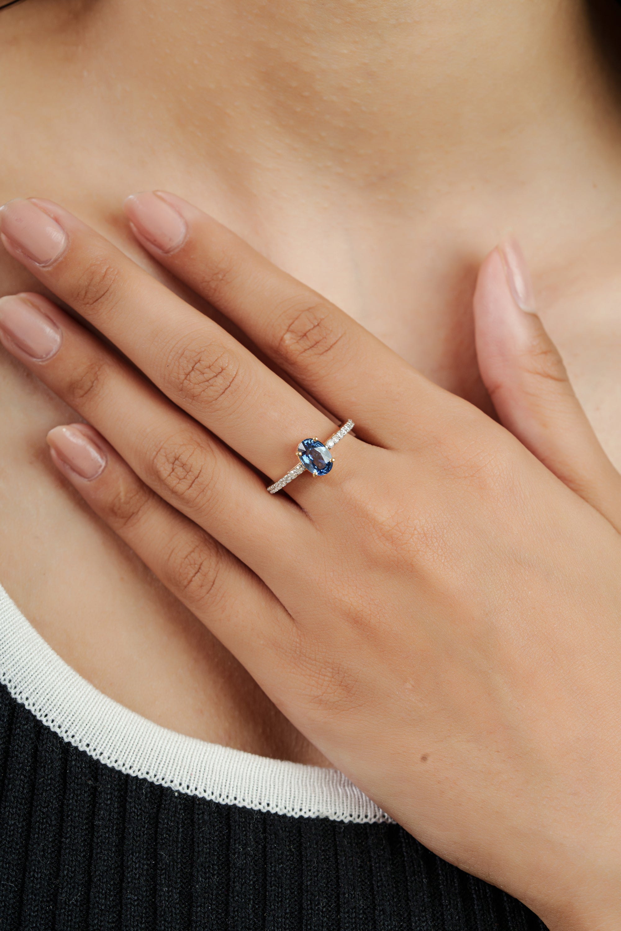 Oval Blue Sapphire Diamond Ring