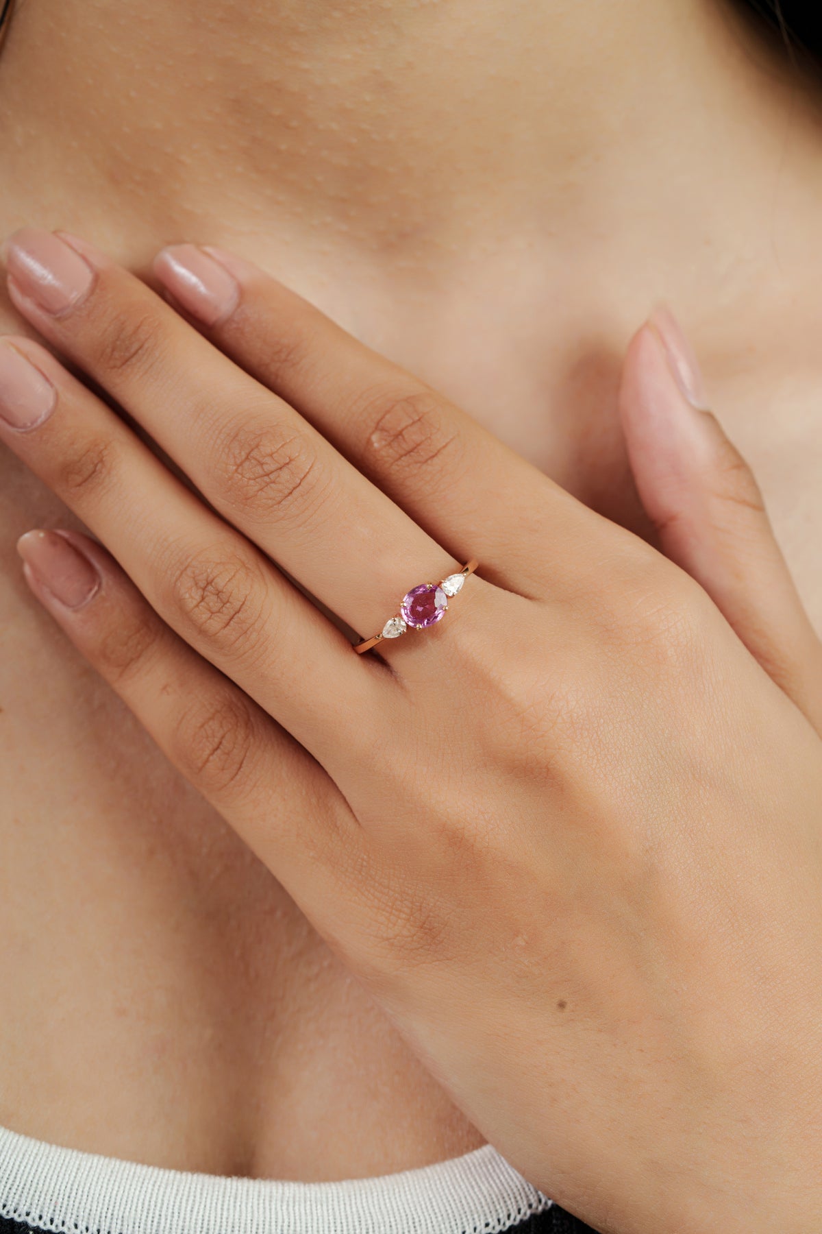 Pink Sapphire & Diamond Ring