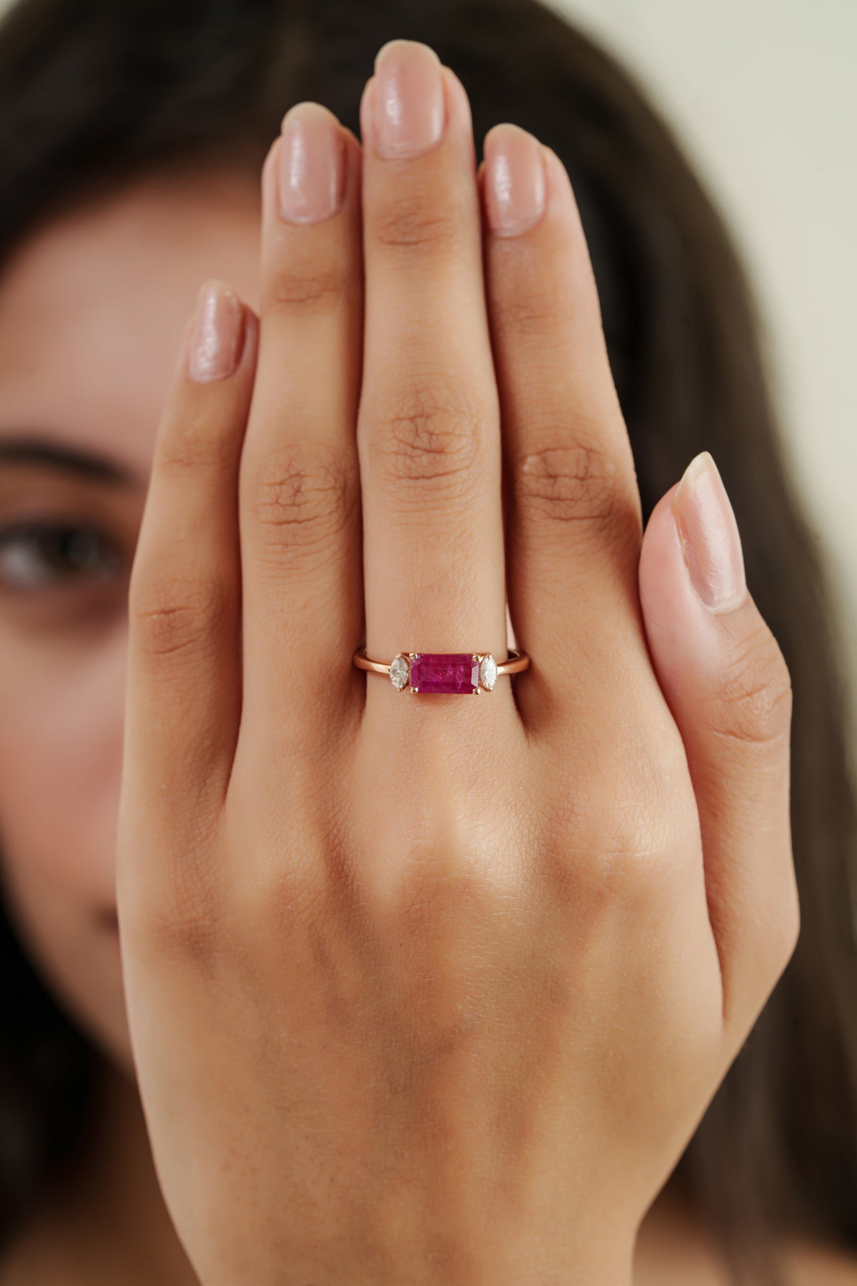 Emerald Cut Ruby Diamond Ring