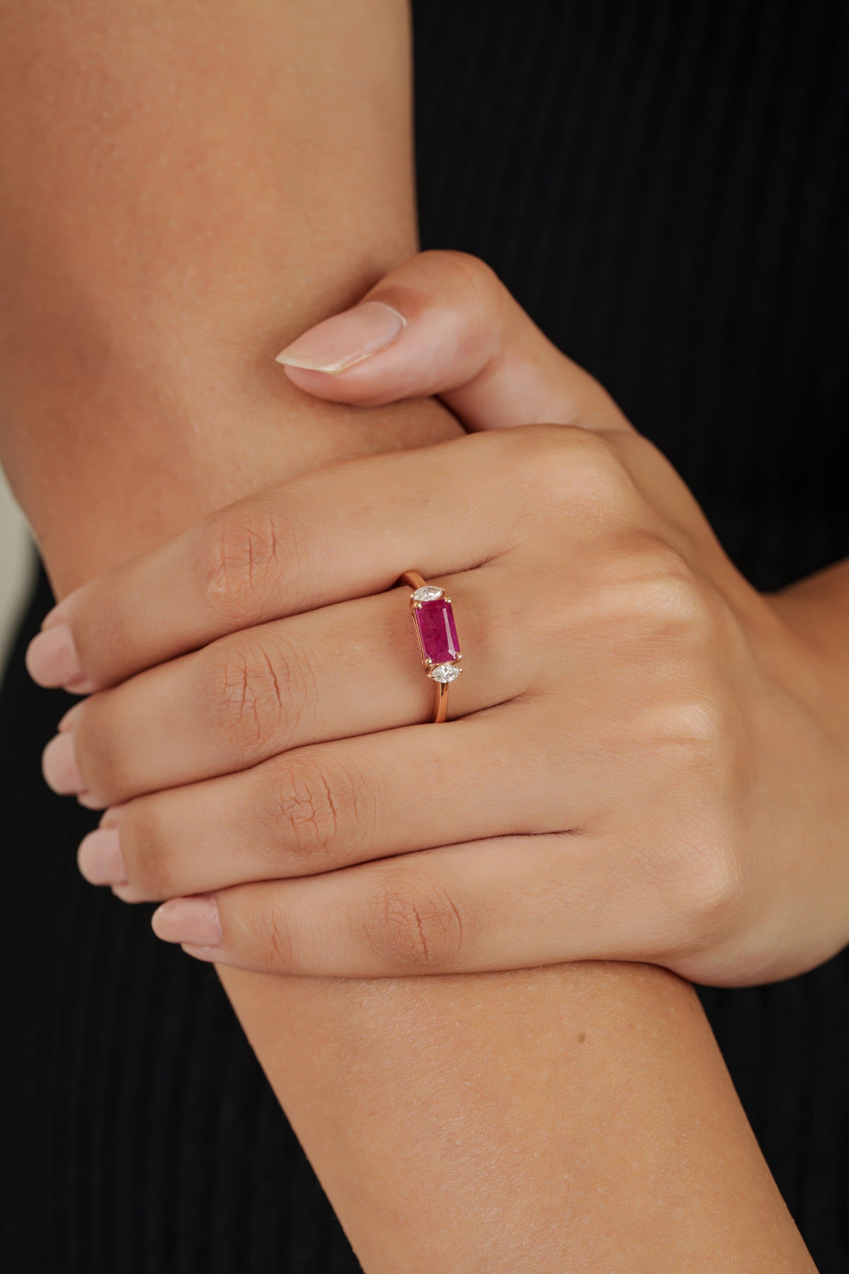 Emerald Cut Ruby Diamond Ring