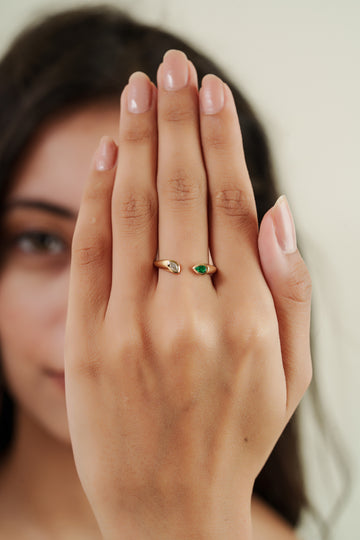 Emerald Diamond Open Ring