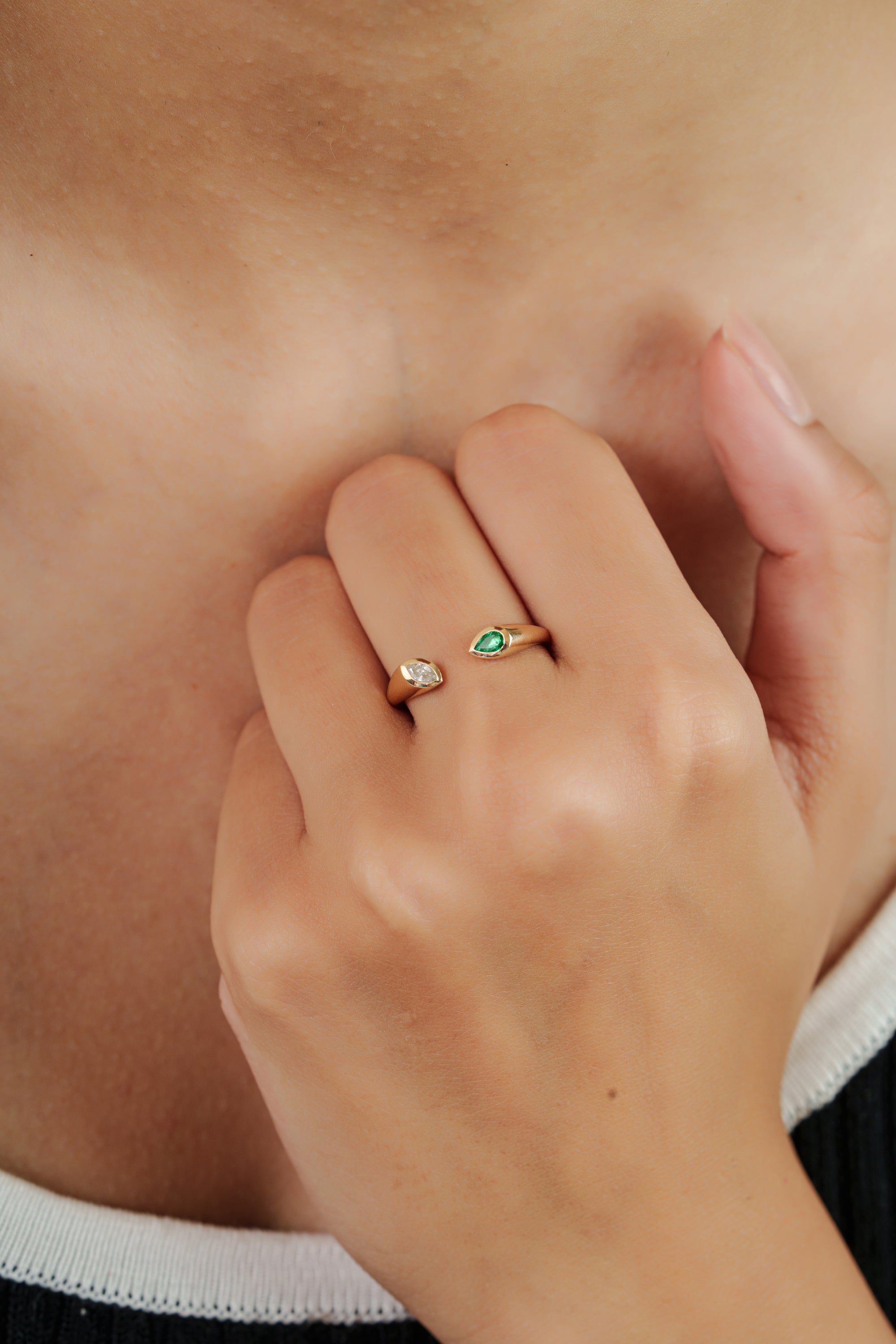 Emerald Diamond Open Ring